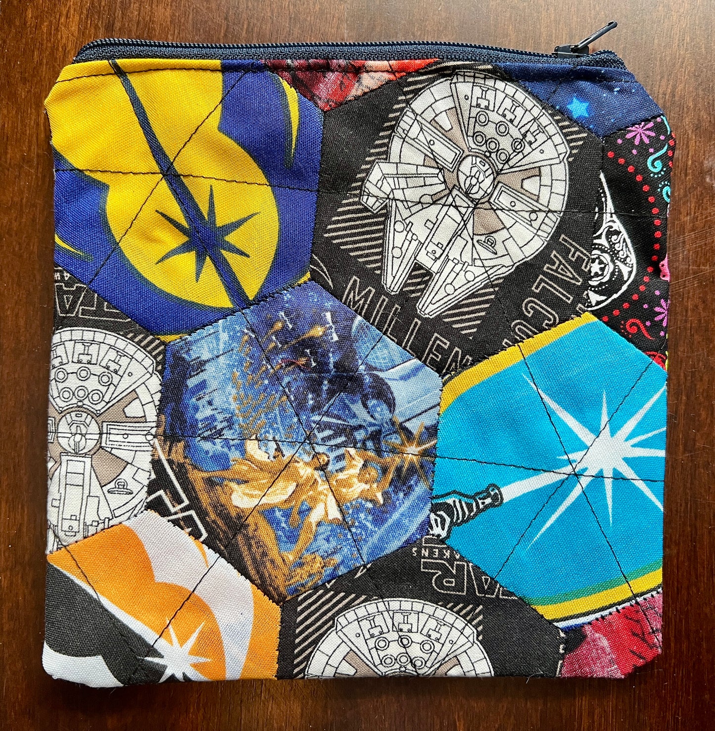 Hexie Pouch - Handsewn Fabric Zipper Pouch - Upcycled Reusable Bag Zip Pouch