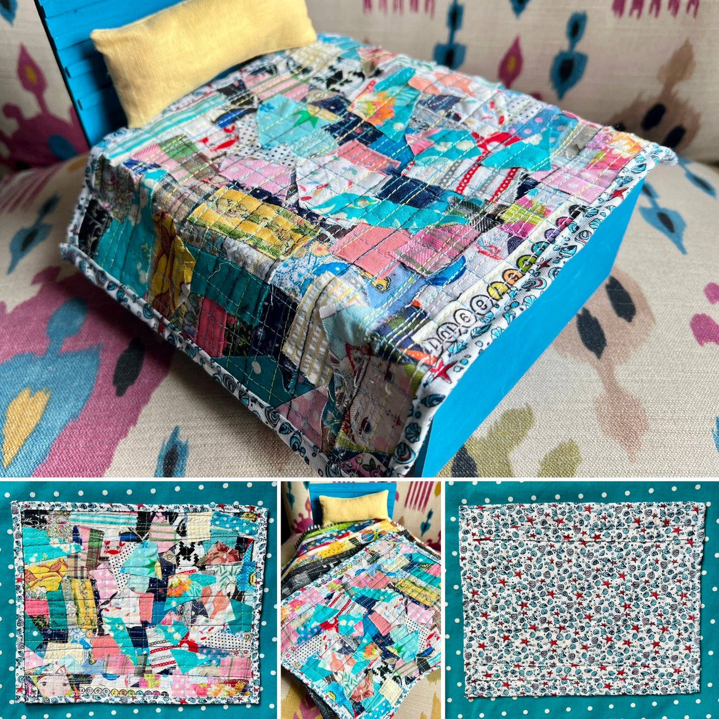 Cute Doll Quilt - Handmade Miniatures - 1:12 Scale
