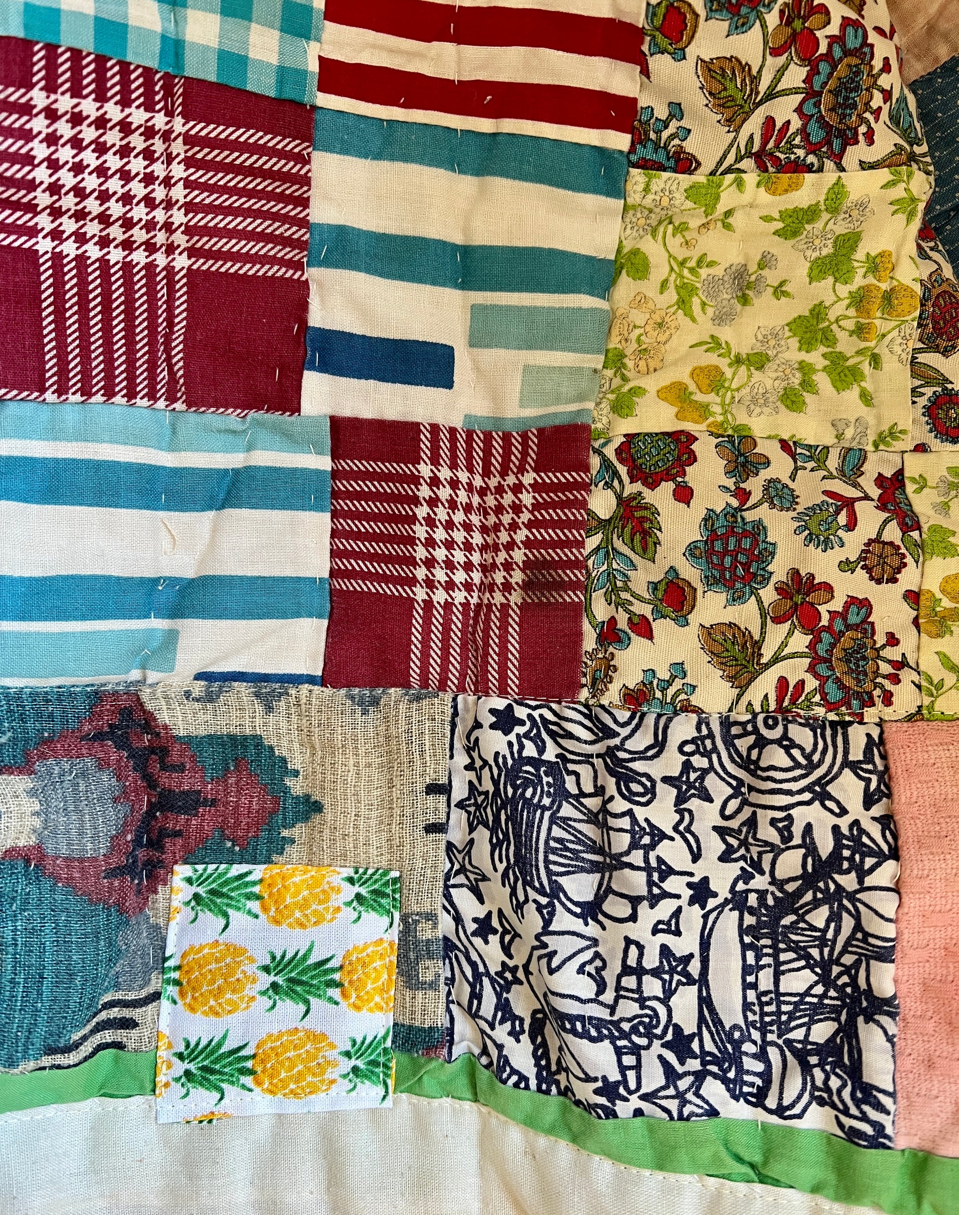 closeup of patchwork quilt, with a few patches shown