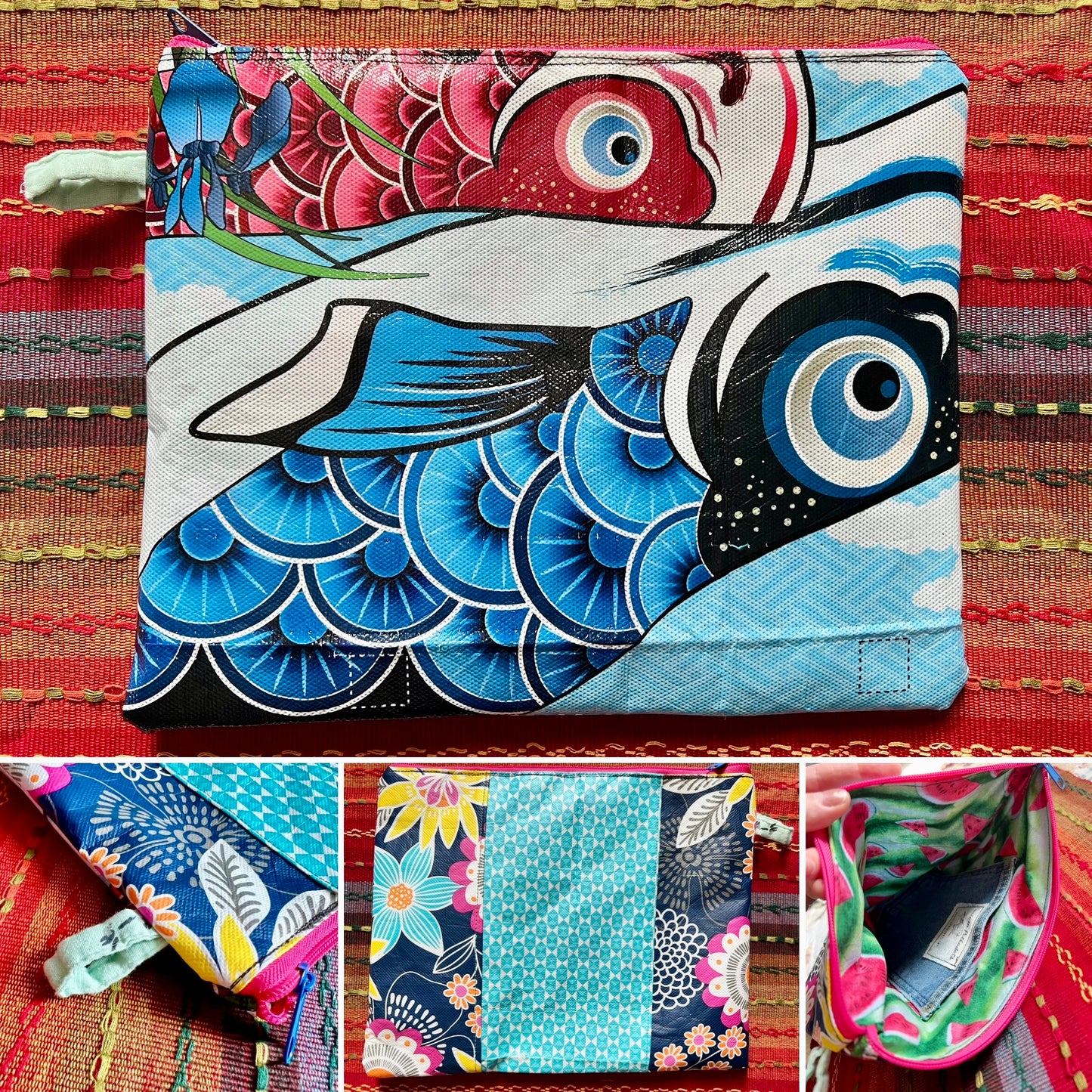Ipad or Tablet Case Zipper Pouch - Quilted Tiny Scraps, Upcycled Market Bag or Designer Fabrics