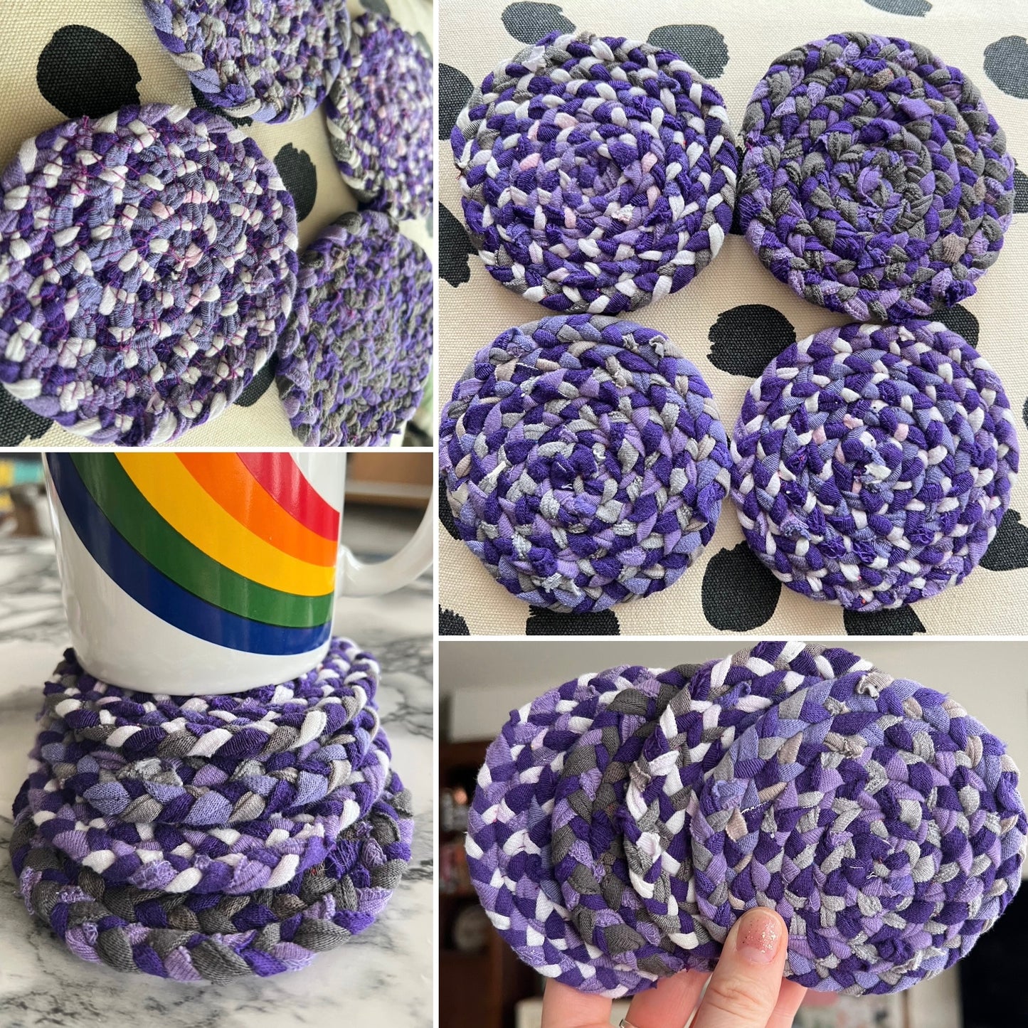 Coasters - Set of 4 - Handbraided & Handsewn