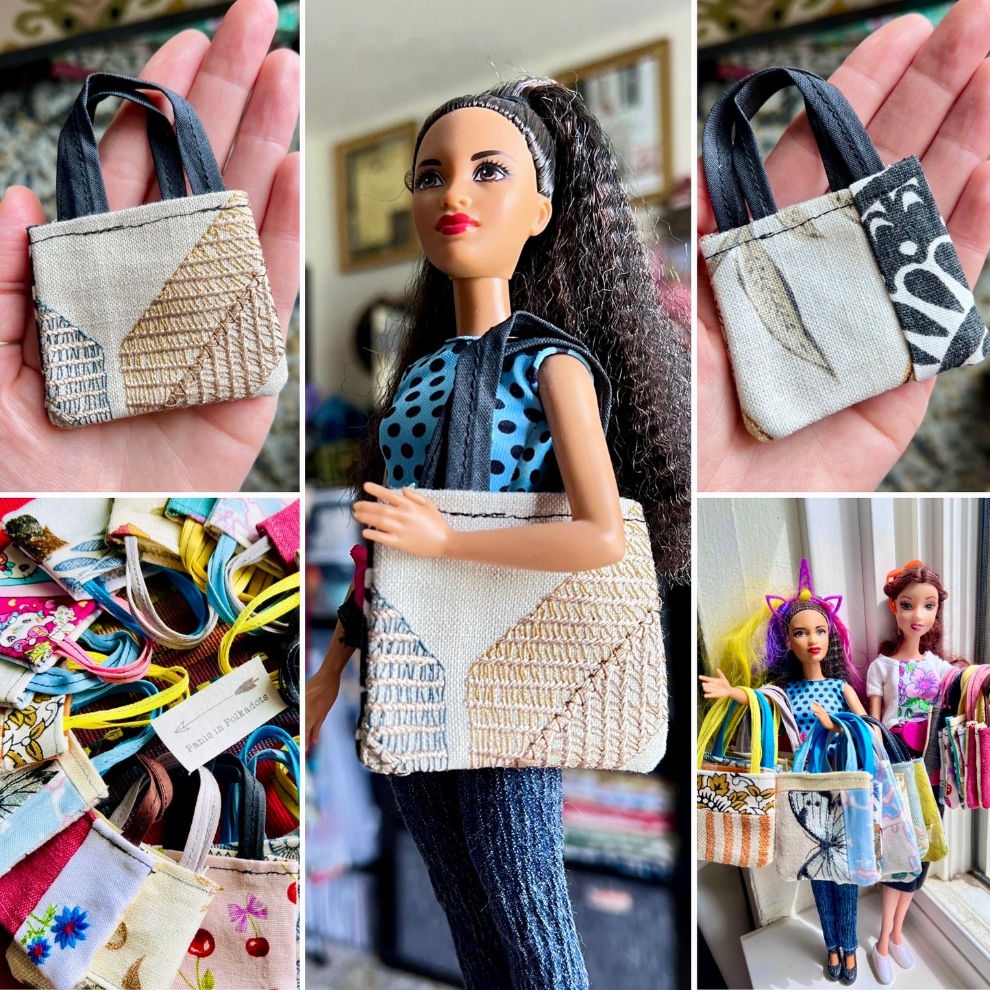 Doll Accessories - Barbie Tote Bag, Embroidery, or Tiny Dollhouse