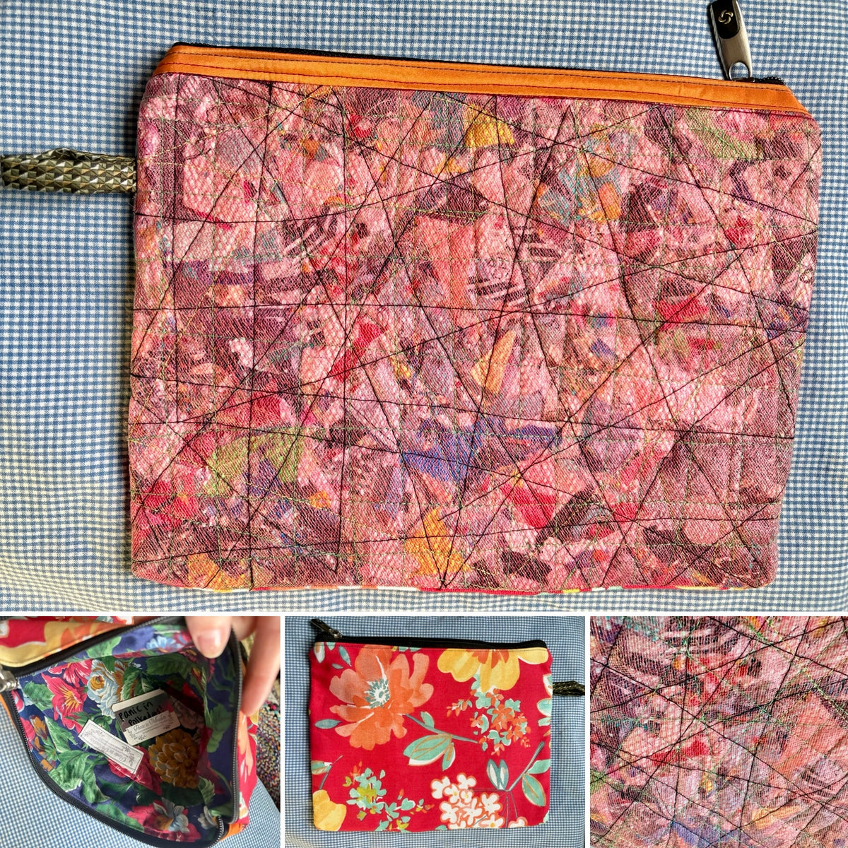 Ipad or Tablet Case Zipper Pouch - Quilted Tiny Scraps, Upcycled Market Bag or Designer Fabrics