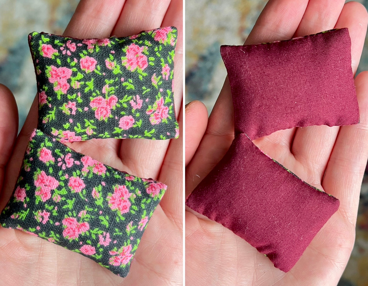 Doll Pillows E - Set of Two Handmade Miniatures - 1:12 Scale