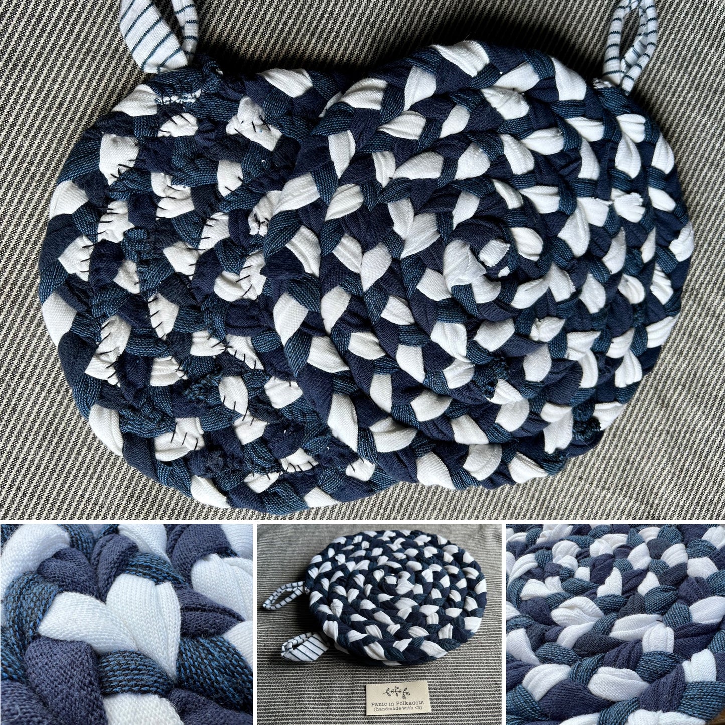 Trivet Potholders - Cool Colors Collection - Handbraided & Handsewn - Set of Two