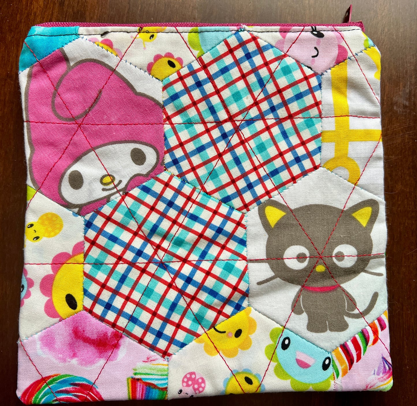 Hexie Pouch - Handsewn Fabric Zipper Pouch - Upcycled Reusable Bag Zip Pouch