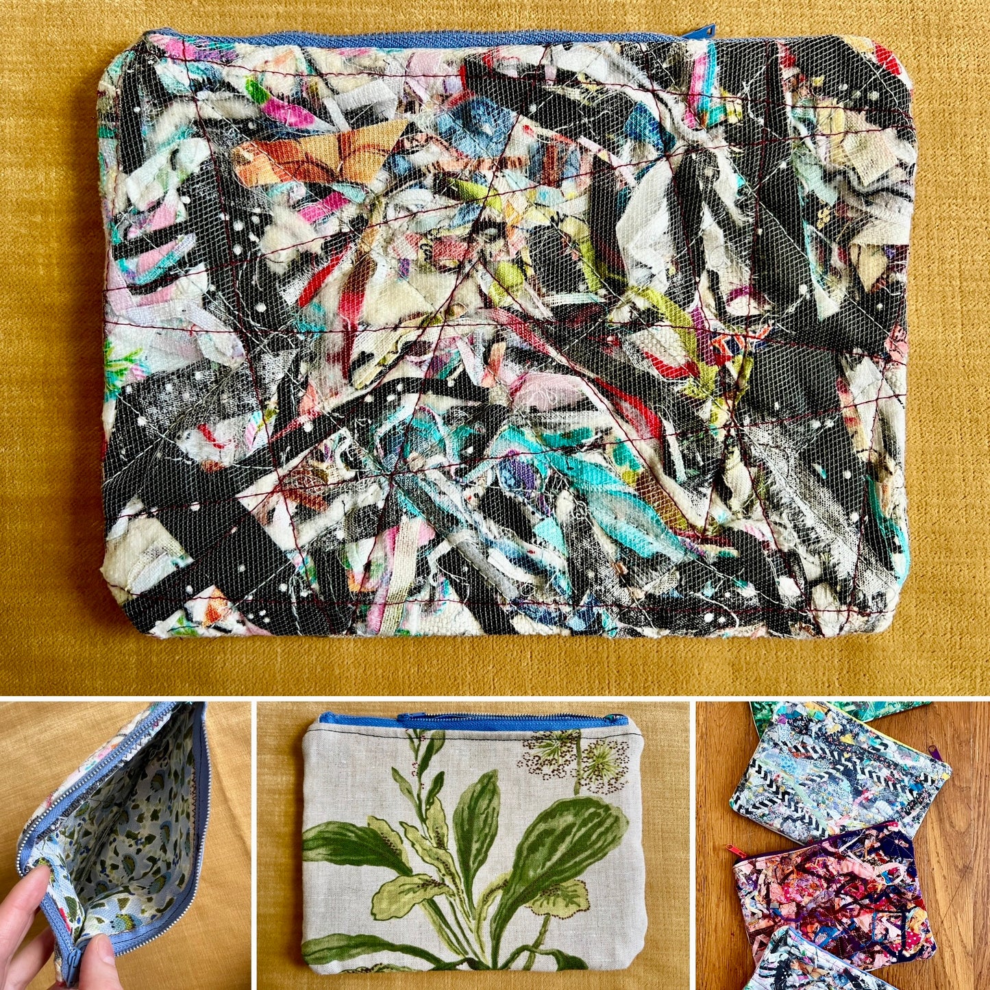 Designer Fabric Zipper Pouch - Upcycled Reusable Bag Zip Pouch