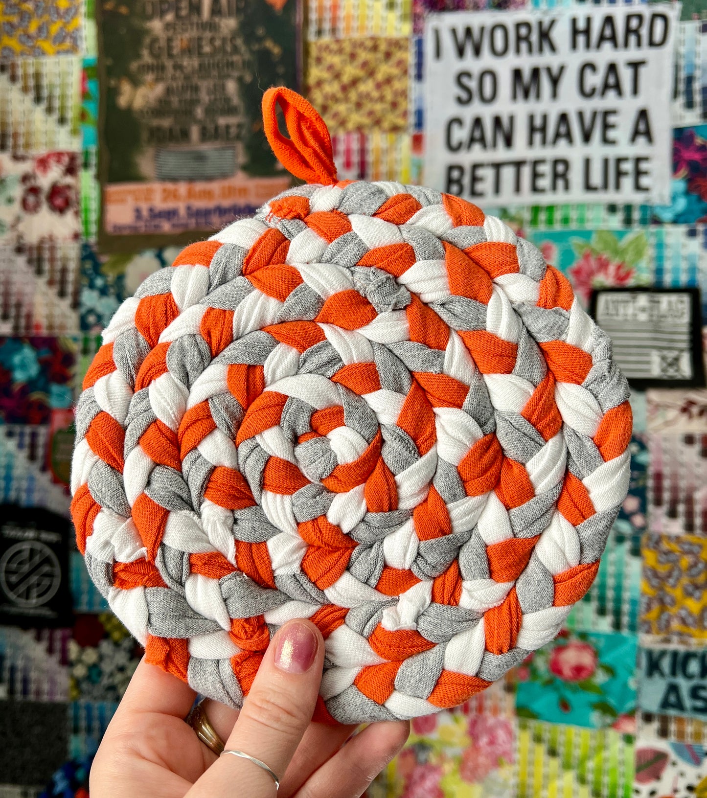 Braided Trivet Potholder Single - Handbraided & Handsewn - Set of One