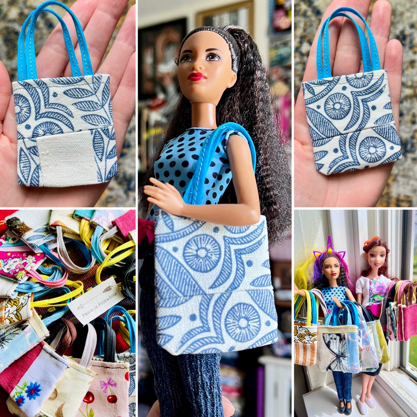 Doll Accessories - Barbie Tote Bag, Embroidery, or Tiny Dollhouse
