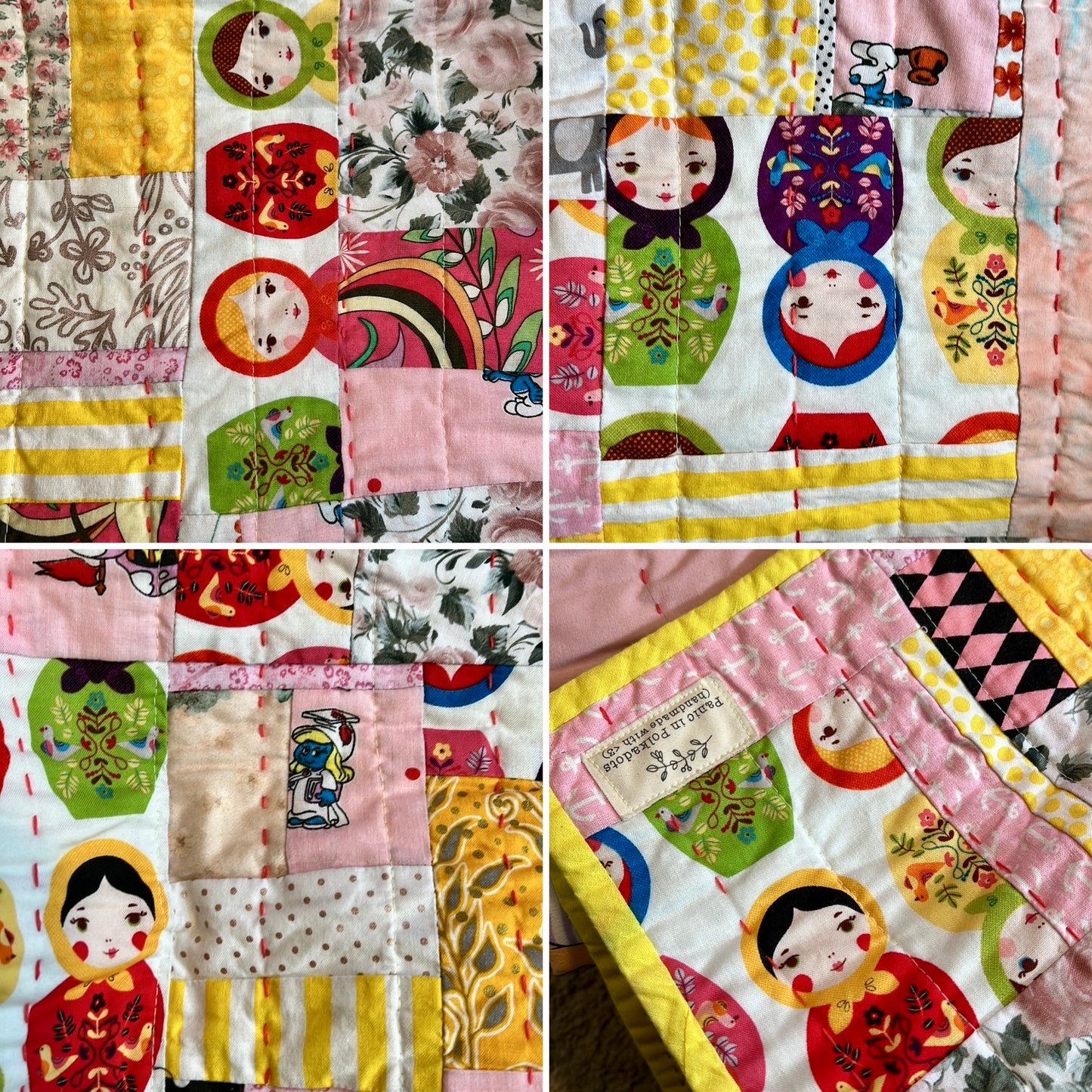 Pet Blanket Quilt - Small Baby Quilt - Hand-quilted Embroidery Detail