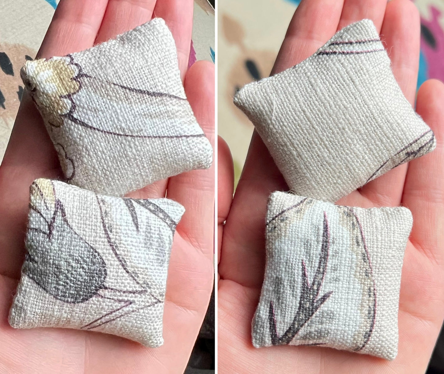 Doll Pillows E - Set of Two Handmade Miniatures - 1:12 Scale