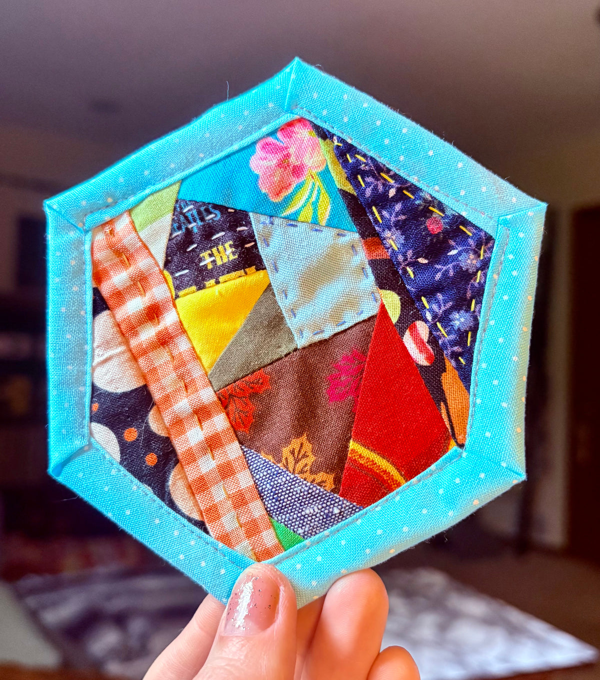 Quilted Coaster - Washable and Reusable - Squares or Hexagons -  Set of One