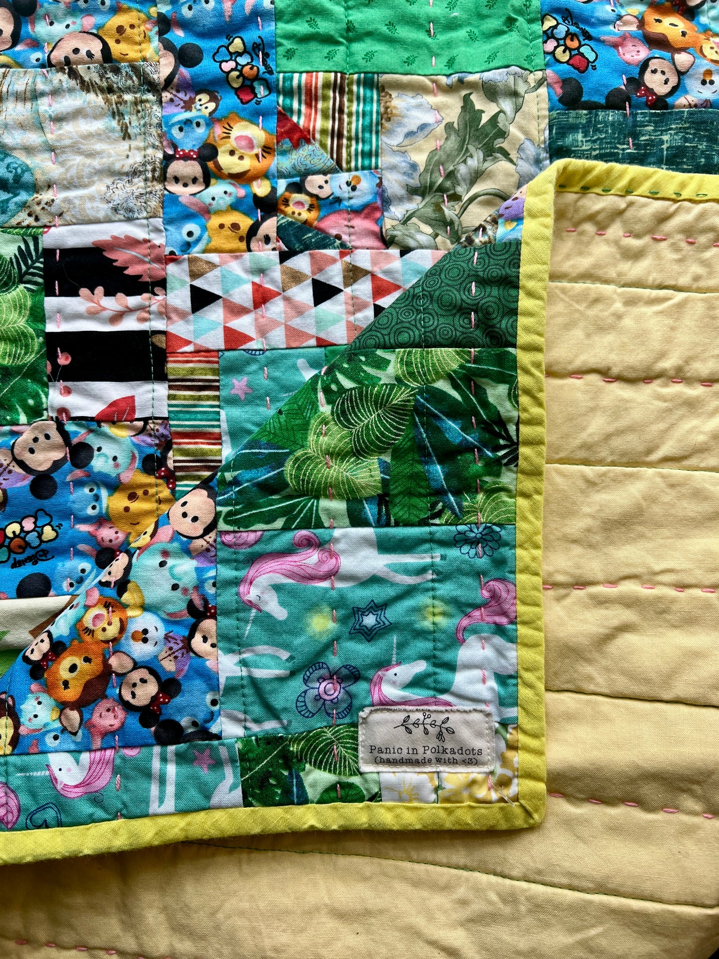 Pet Blanket Quilt - Small Baby Quilt - Hand-quilted Embroidery Detail