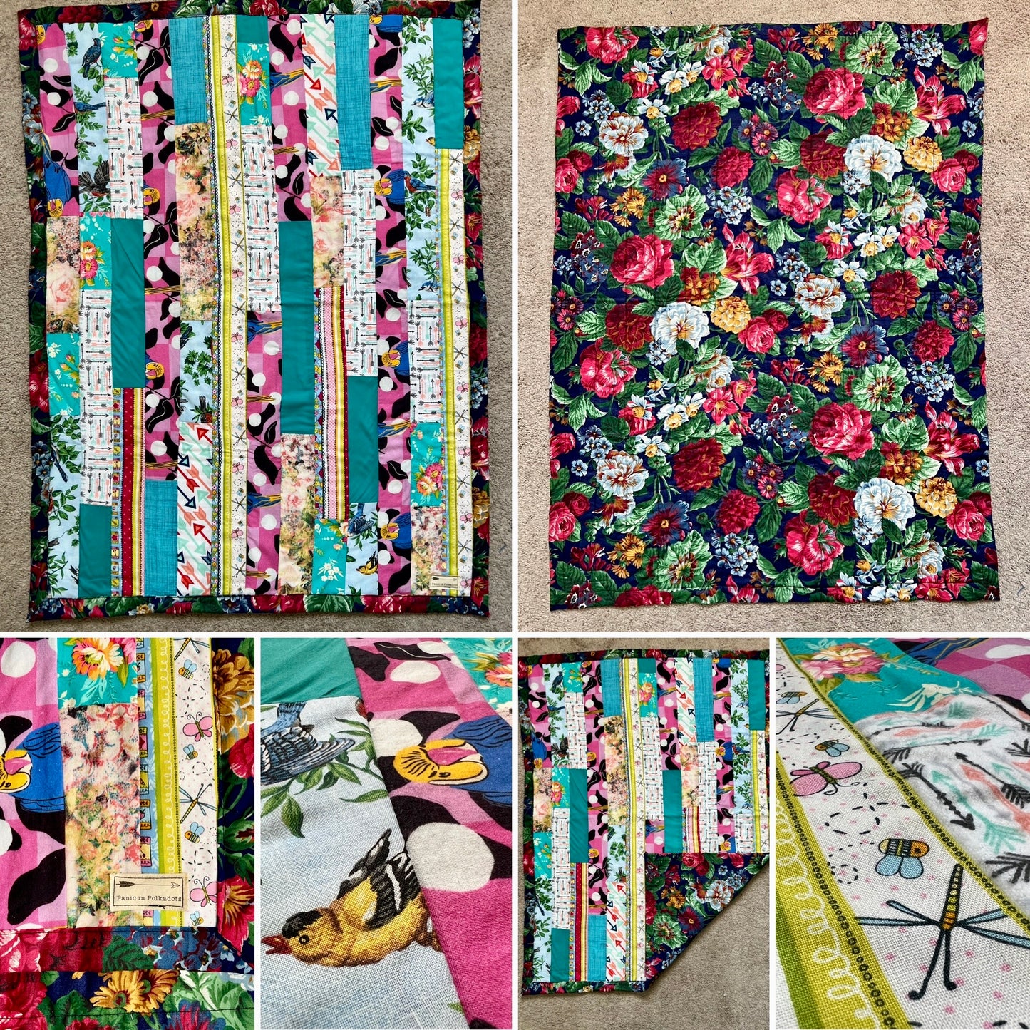 Pet Blanket Quilt - Small Baby Quilt - Hand-quilted Embroidery Detail