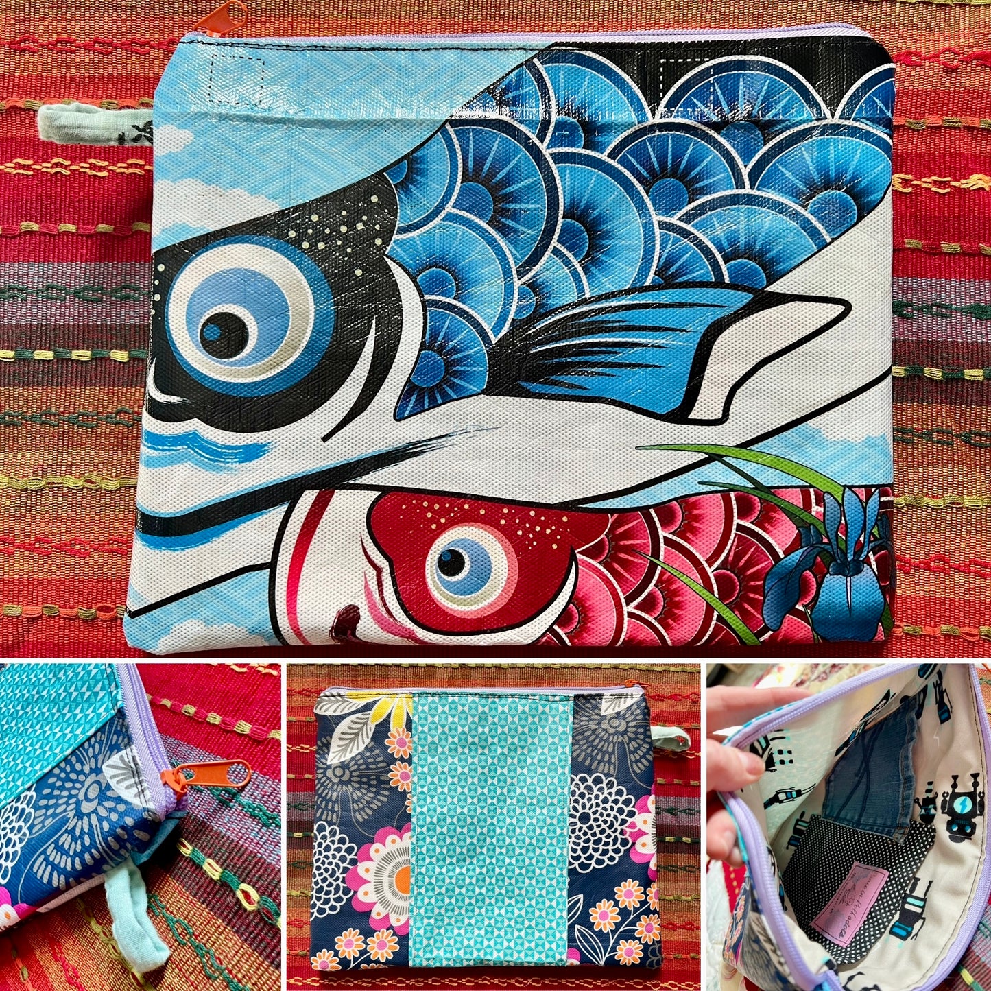 Ipad or Tablet Case Zipper Pouch - Quilted Tiny Scraps, Upcycled Market Bag or Designer Fabrics