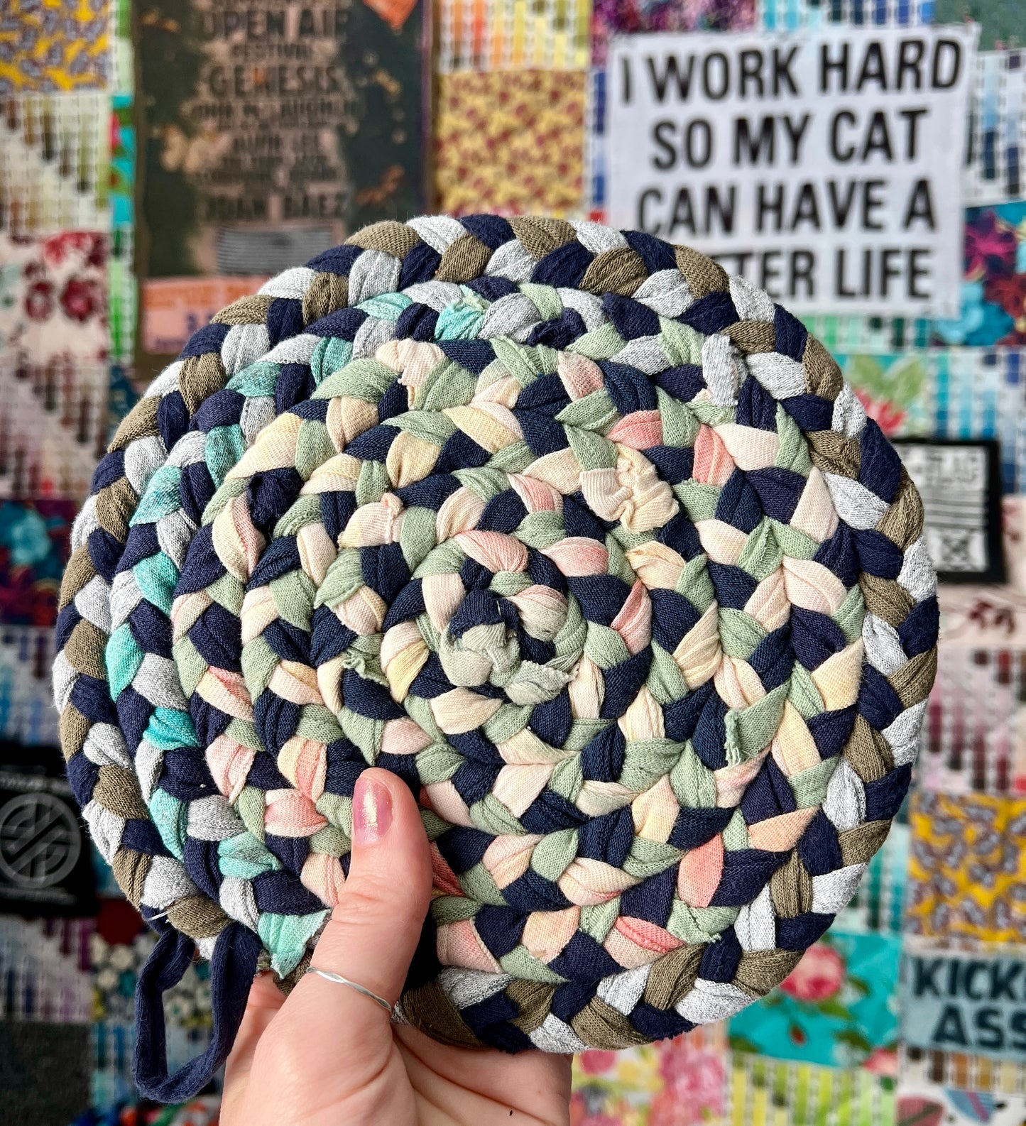 Braided Trivet Potholder Single - Handbraided & Handsewn - Set of One
