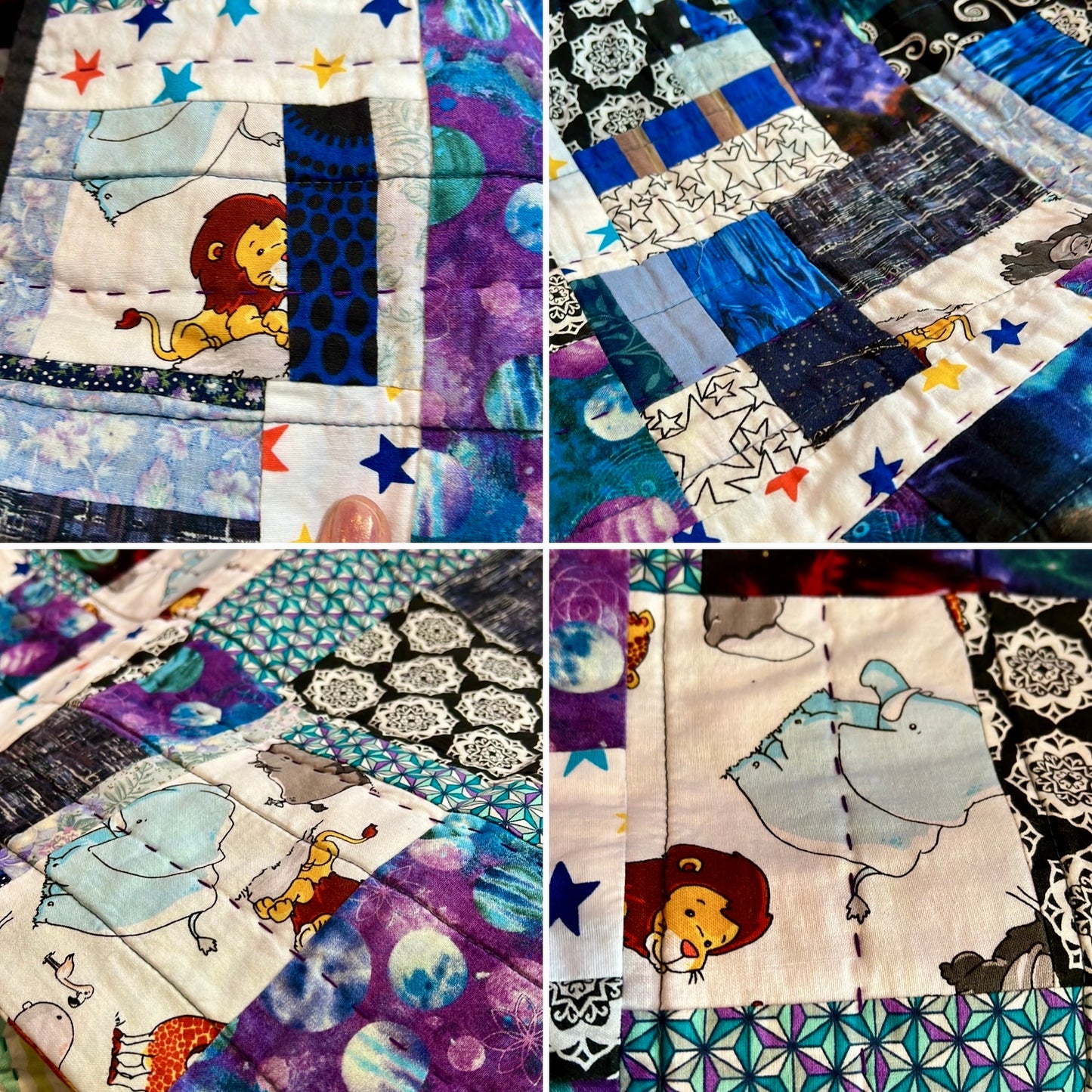 Pet Blanket Quilt - Small Baby Quilt - Hand-quilted Embroidery Detail