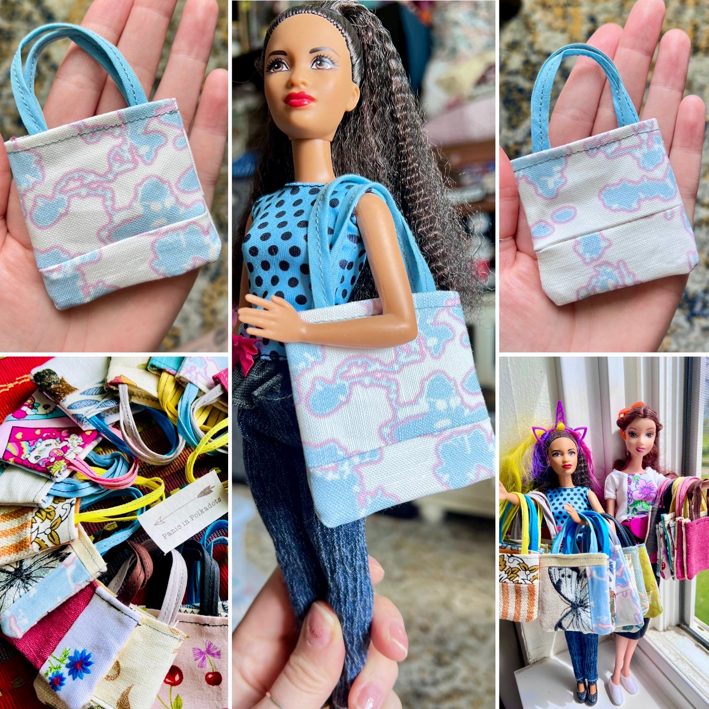 Doll Accessories - Barbie Tote Bag, Embroidery, or Tiny Dollhouse