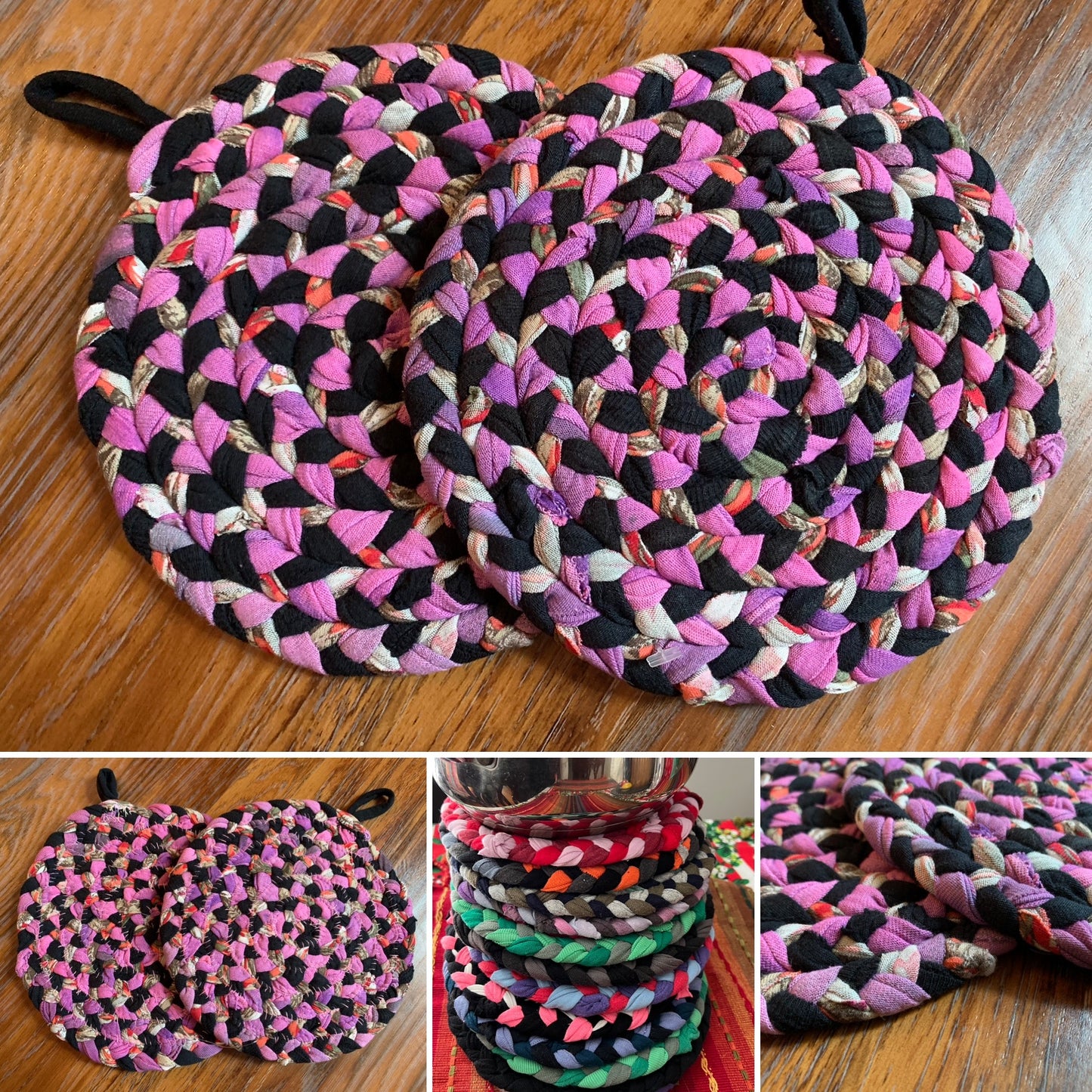 Trivet Potholders - Warm Colors Collection - Handbraided & Handsewn - Set of Two