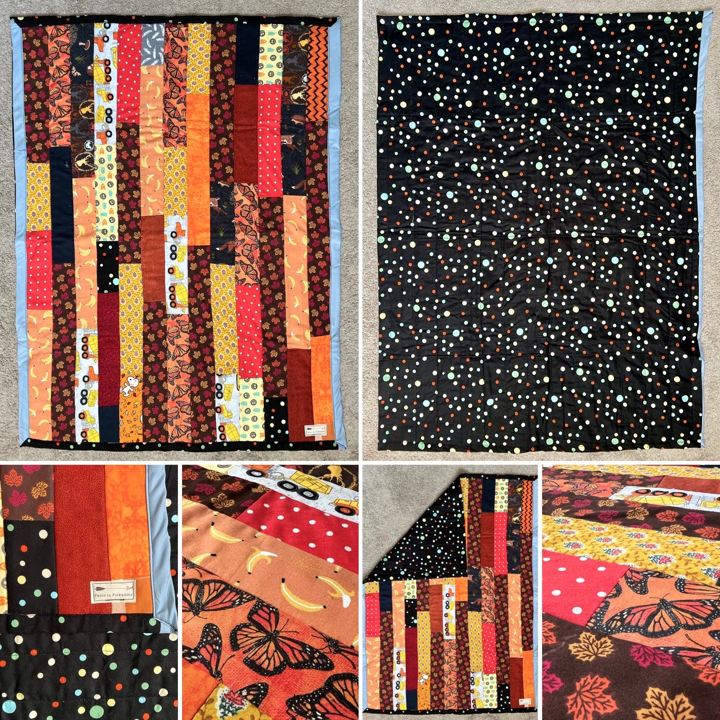 Pet Blanket Quilt - Small Baby Quilt - Hand-quilted Embroidery Detail