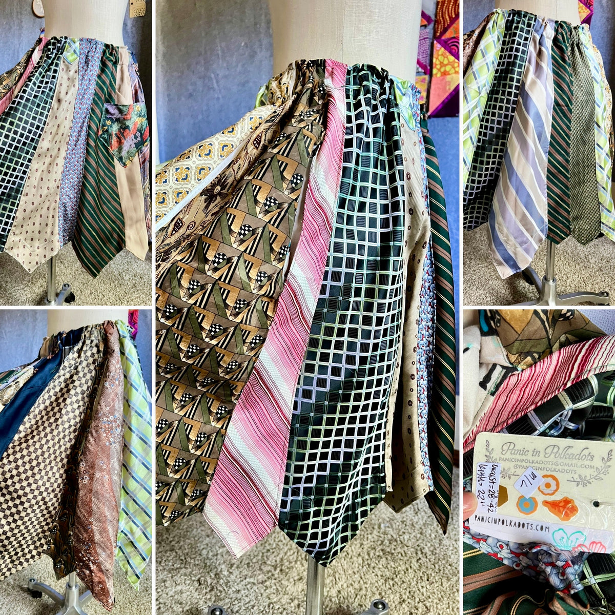 Panic Clothing - Skirt Collection - Patchwork or Neckties - Sustainable Upcycled with Pockets!