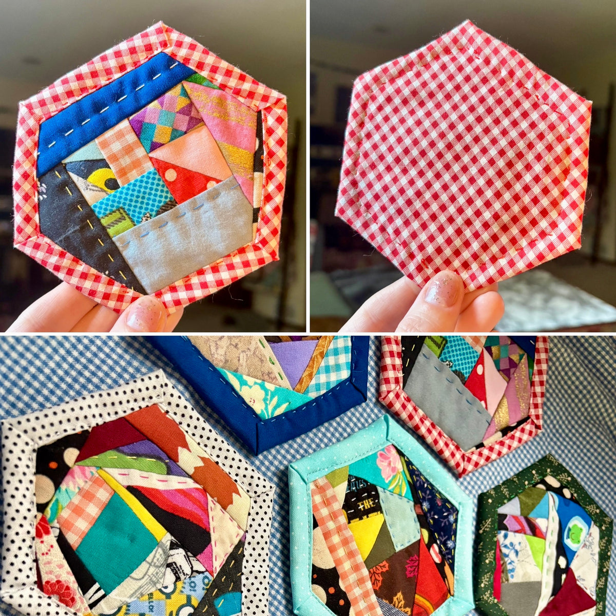 Quilted Coaster - Washable and Reusable - Squares or Hexagons -  Set of One