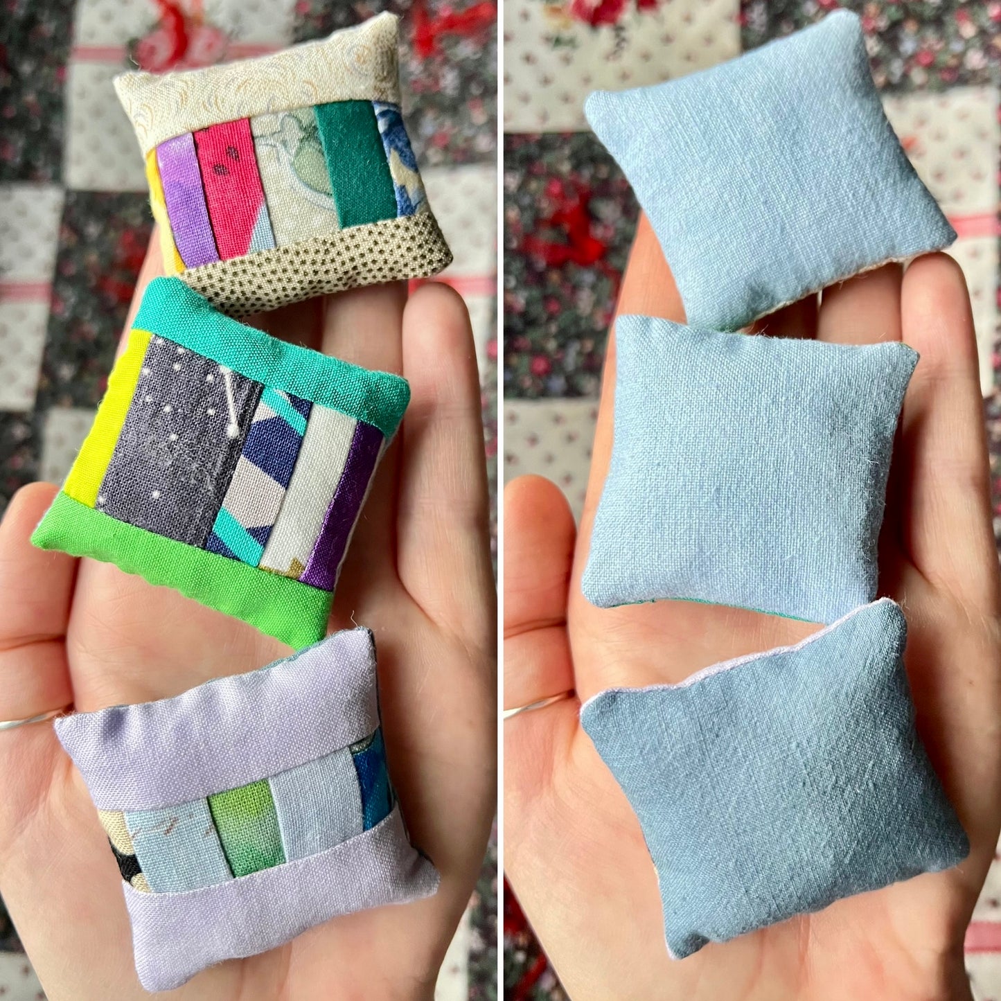 Doll Pillows E - Patchwork Sold Individually - FourSquare, Diagonal, and Tiny Strips - 1:12 Scale