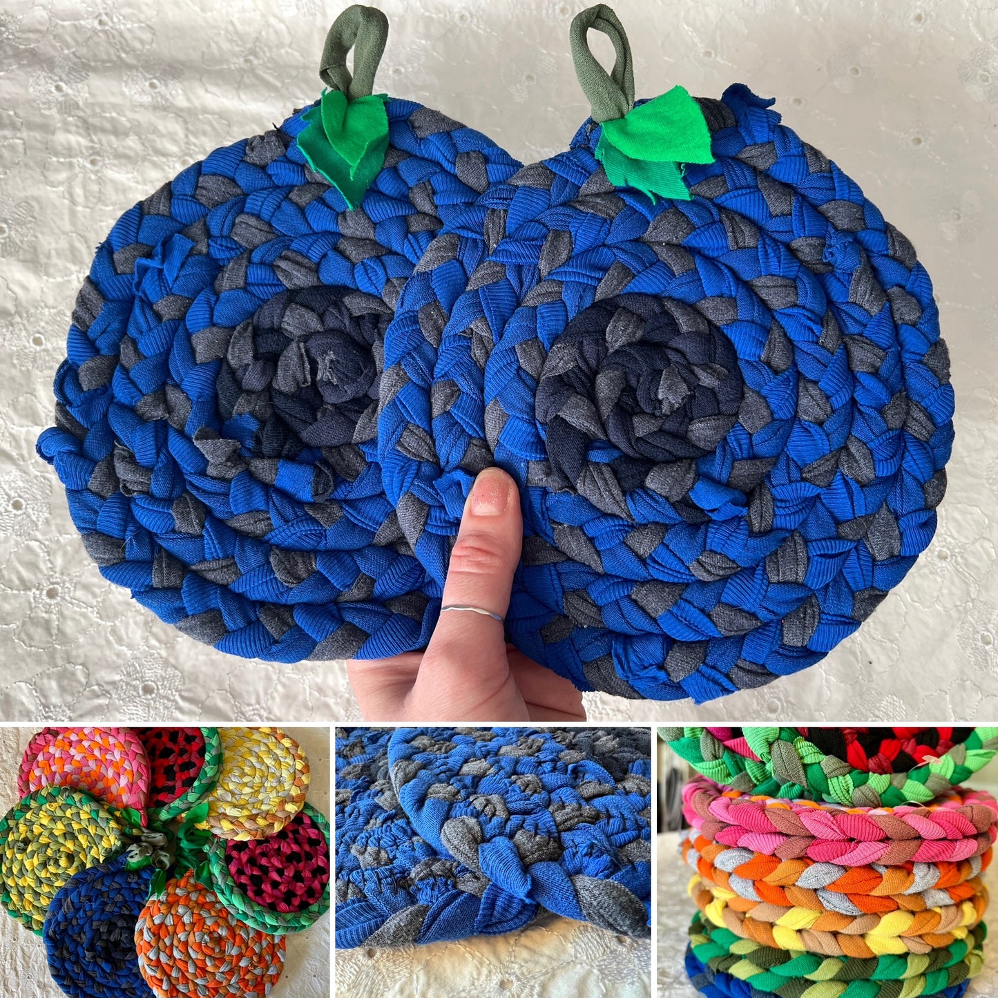 Fruity Rainbow Trivet Potholders - Handbraided & Handsewn - Set of Two