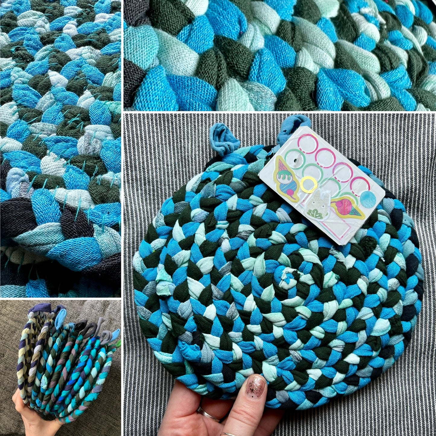 Trivet Potholders - Cool Colors Collection - Handbraided & Handsewn - Set of Two
