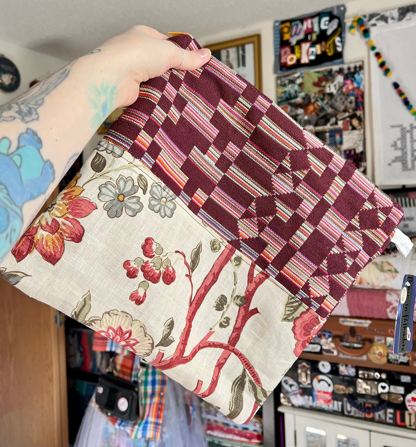 Ipad or Tablet Case Zipper Pouch - Quilted Tiny Scraps, Upcycled Market Bag or Designer Fabrics
