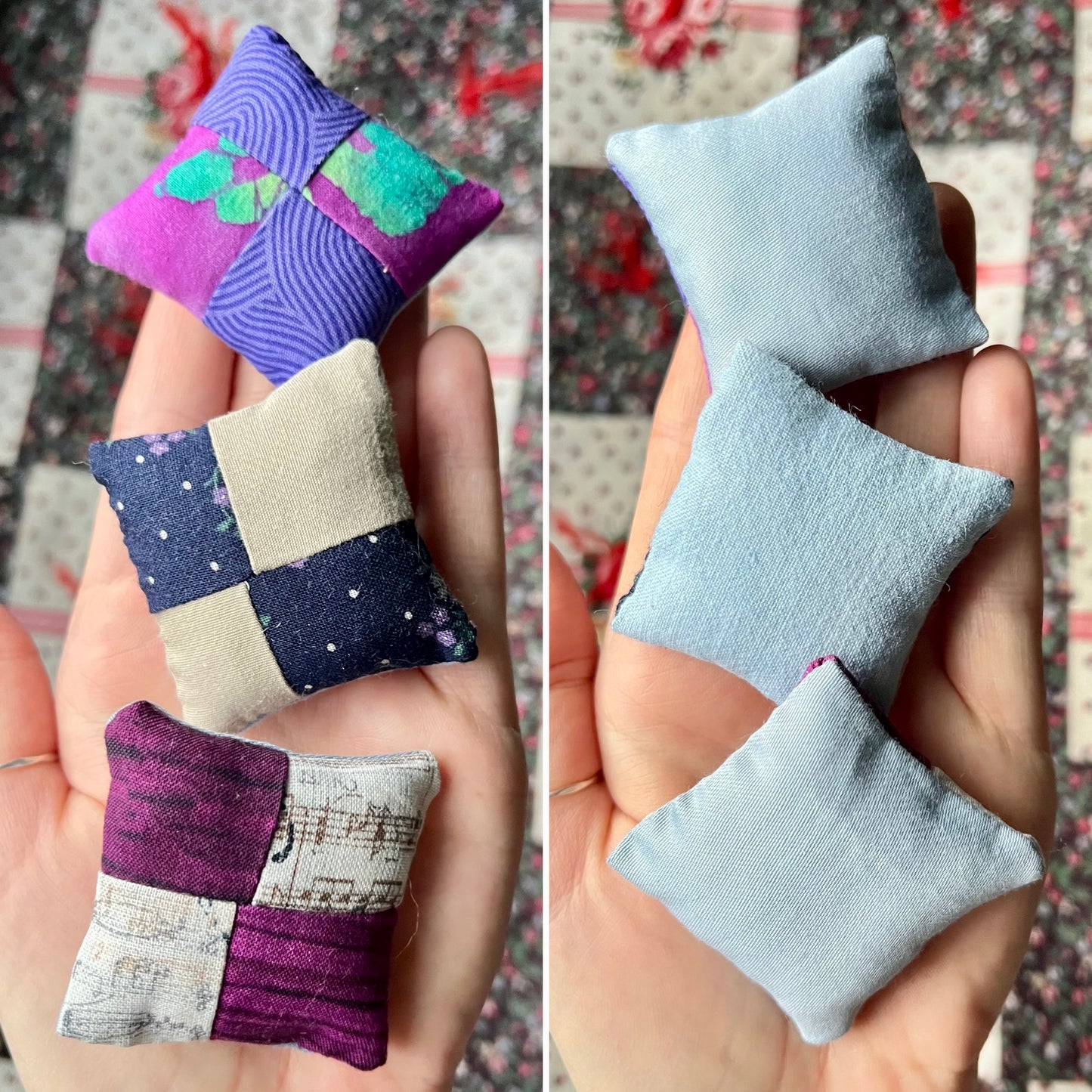 Doll Pillows E - Patchwork Sold Individually - FourSquare, Diagonal, and Tiny Strips - 1:12 Scale