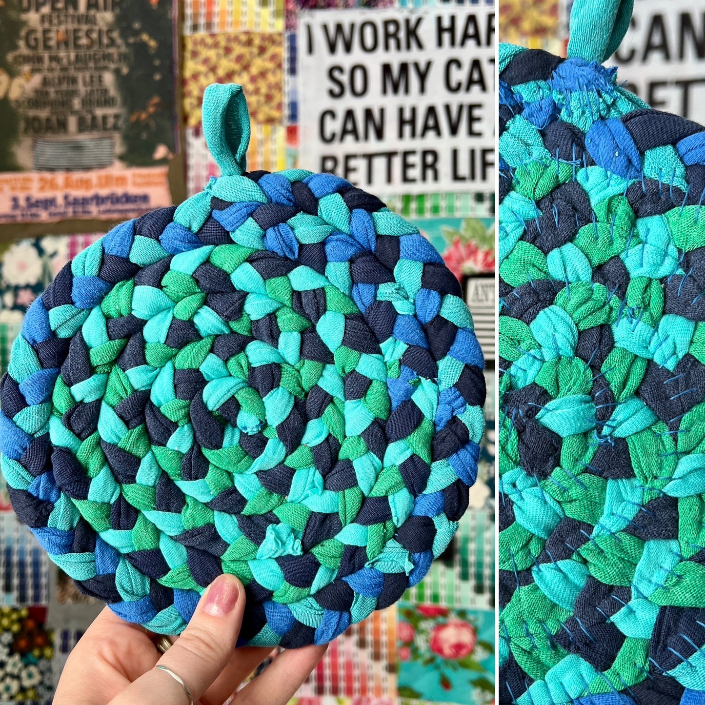 Braided Trivet Potholder Single - Handbraided & Handsewn - Set of One