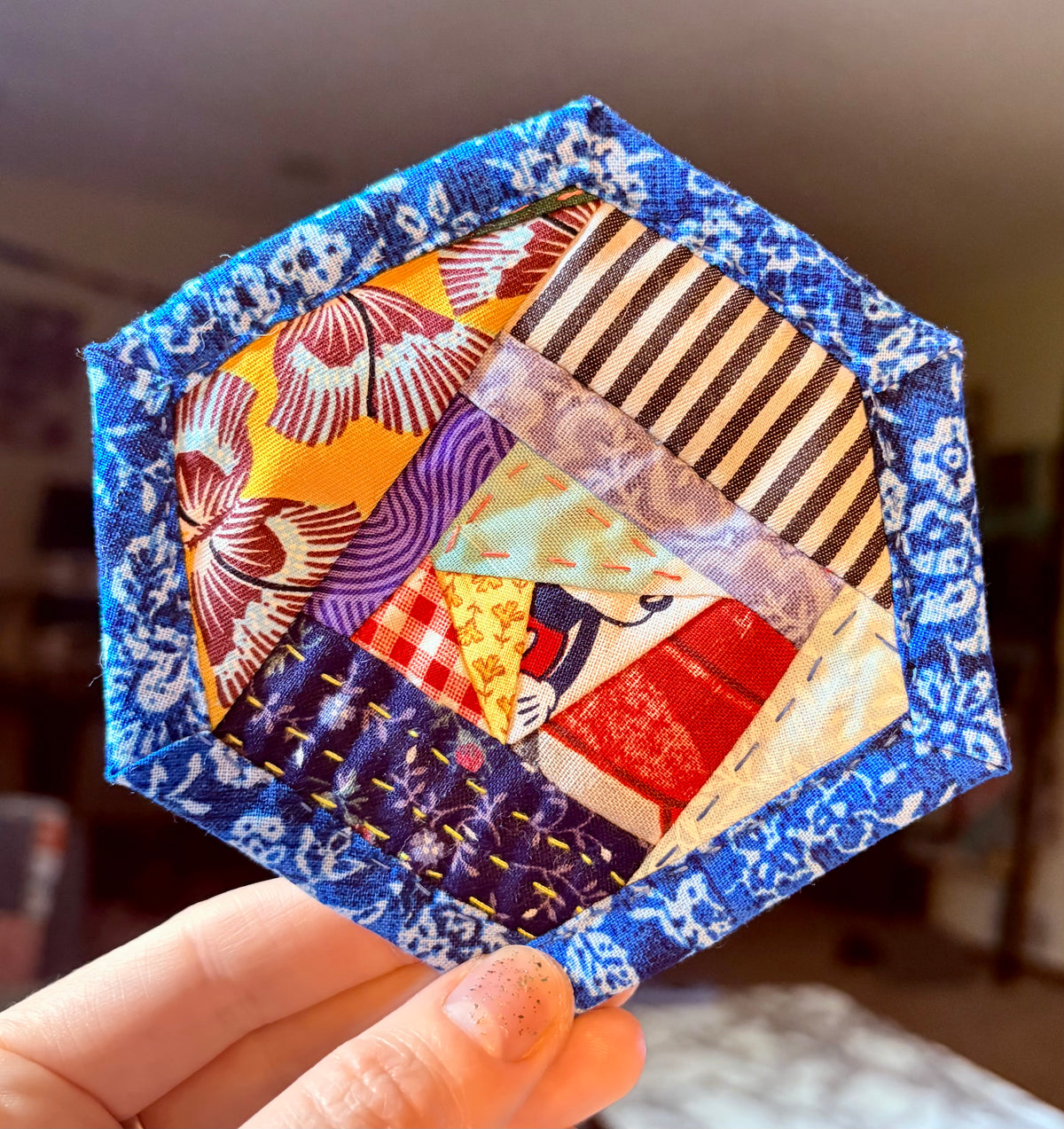 Quilted Coaster - Washable and Reusable - Squares or Hexagons -  Set of One