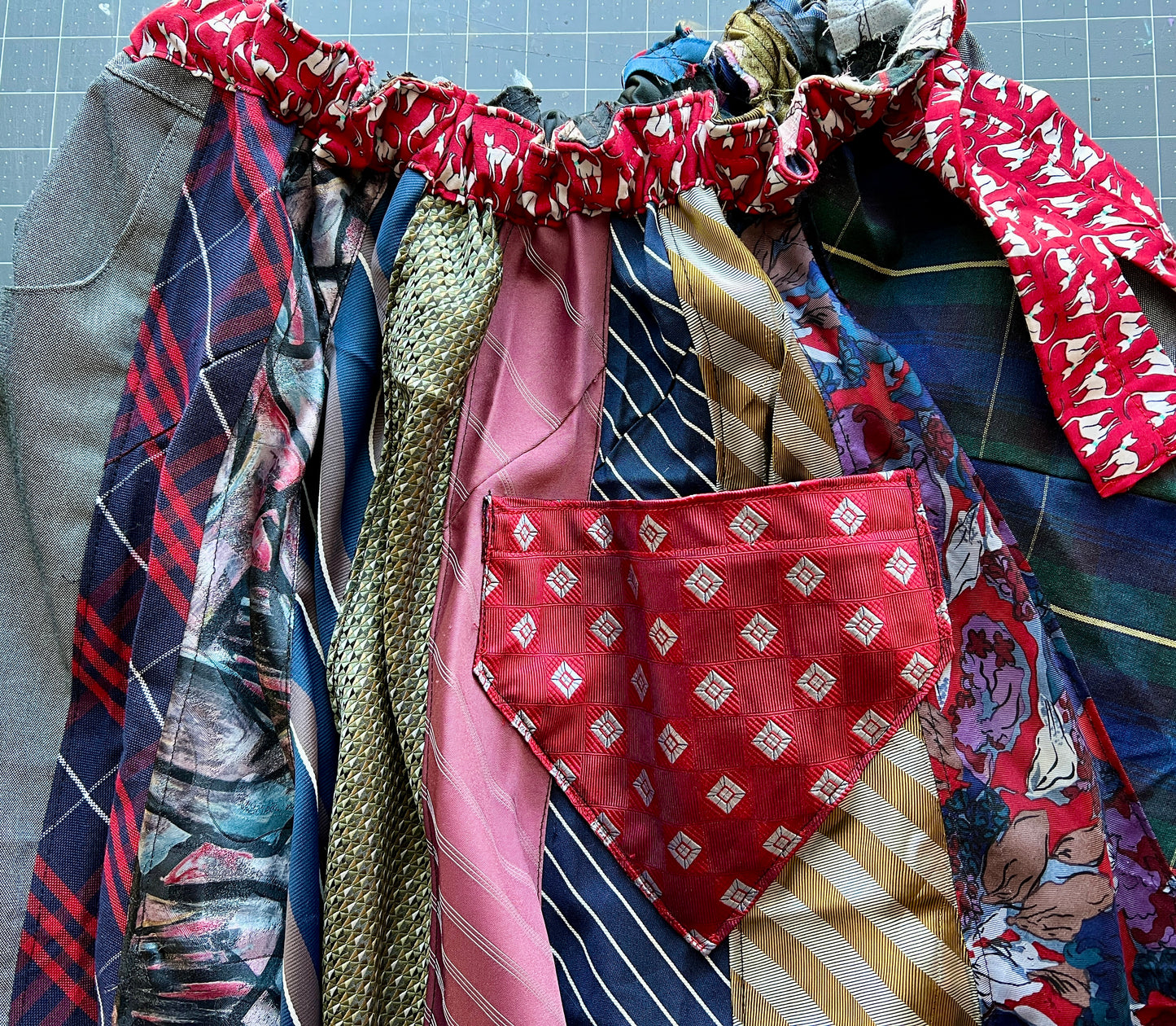 Collection of various ties turned into a custom skirt.