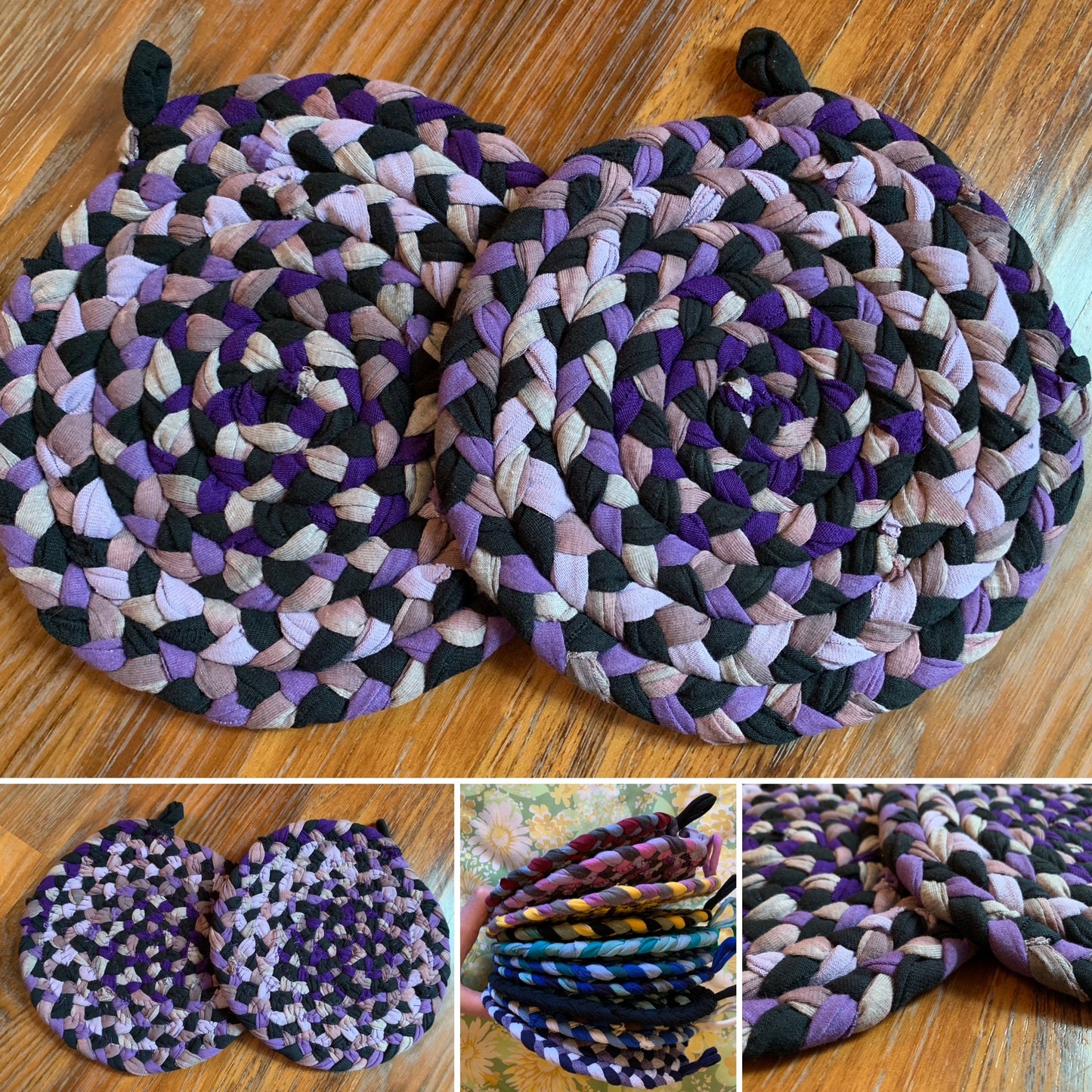 Trivet Potholders - Warm Colors Collection - Handbraided & Handsewn - Set of Two