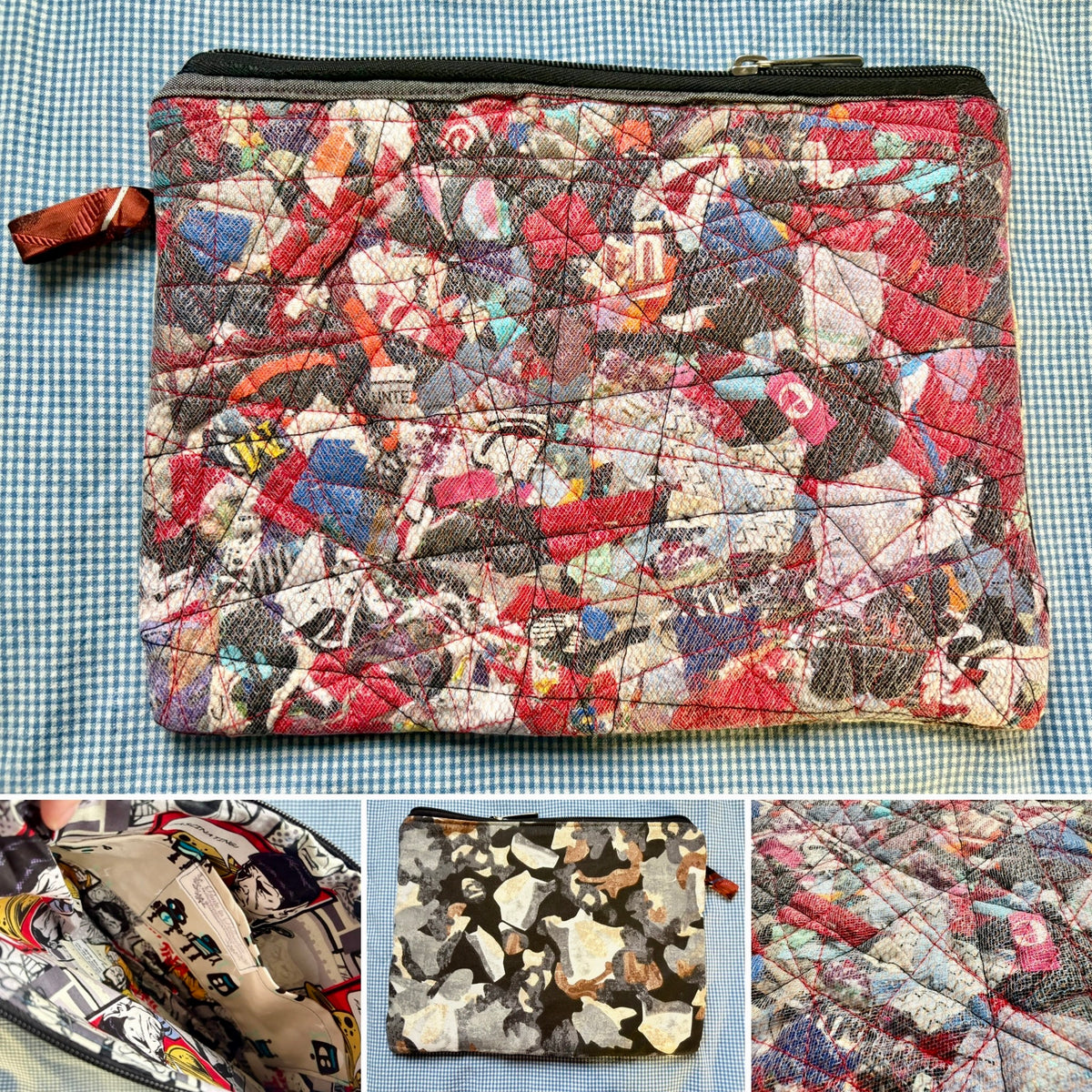 Ipad or Tablet Case Zipper Pouch - Quilted Tiny Scraps, Upcycled Market Bag or Designer Fabrics