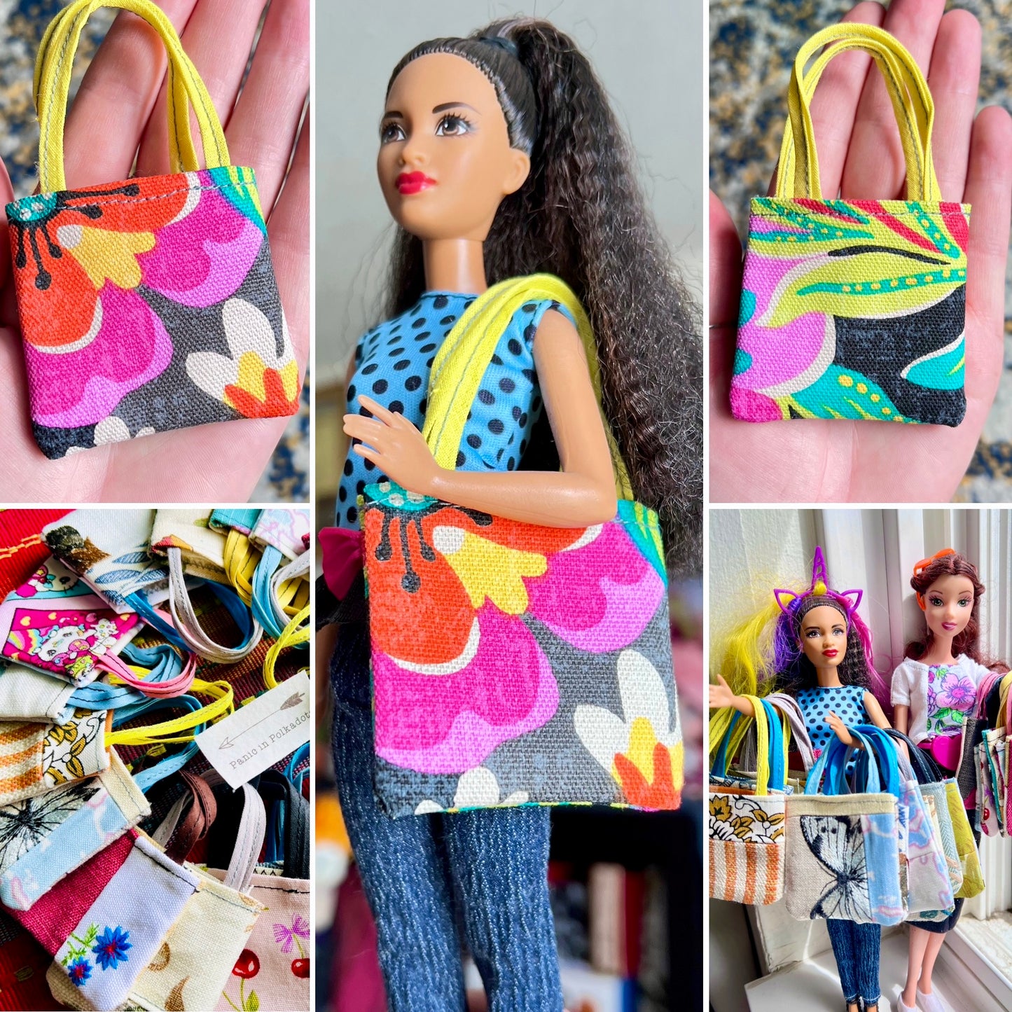 Doll Accessories - Barbie Tote Bag, Embroidery, or Tiny Dollhouse