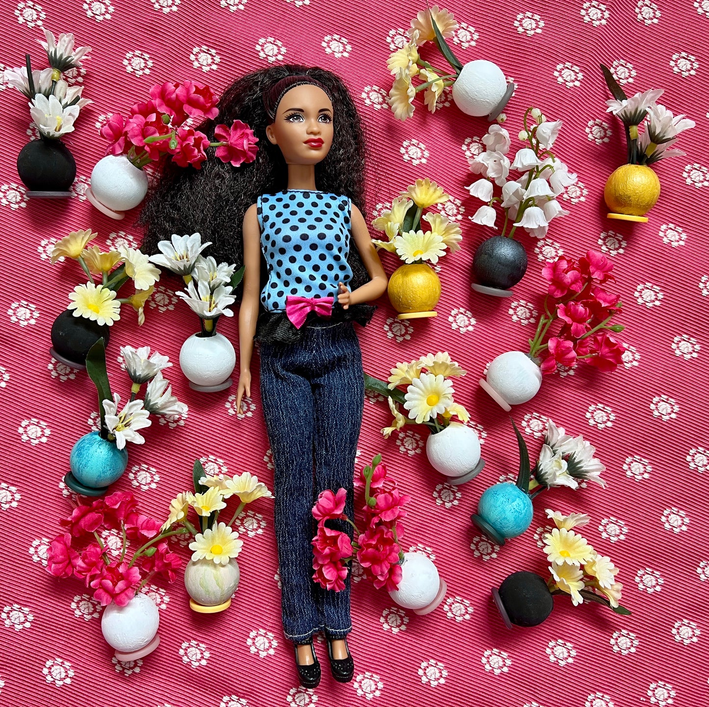 Flowers for Barbie - Miniature Dollhouse Floral Arrangement in Vase - 1:6 Scale