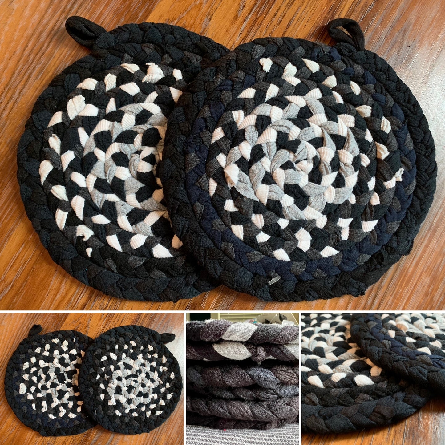 Trivet Potholders - Cool Colors Collection - Handbraided & Handsewn - Set of Two