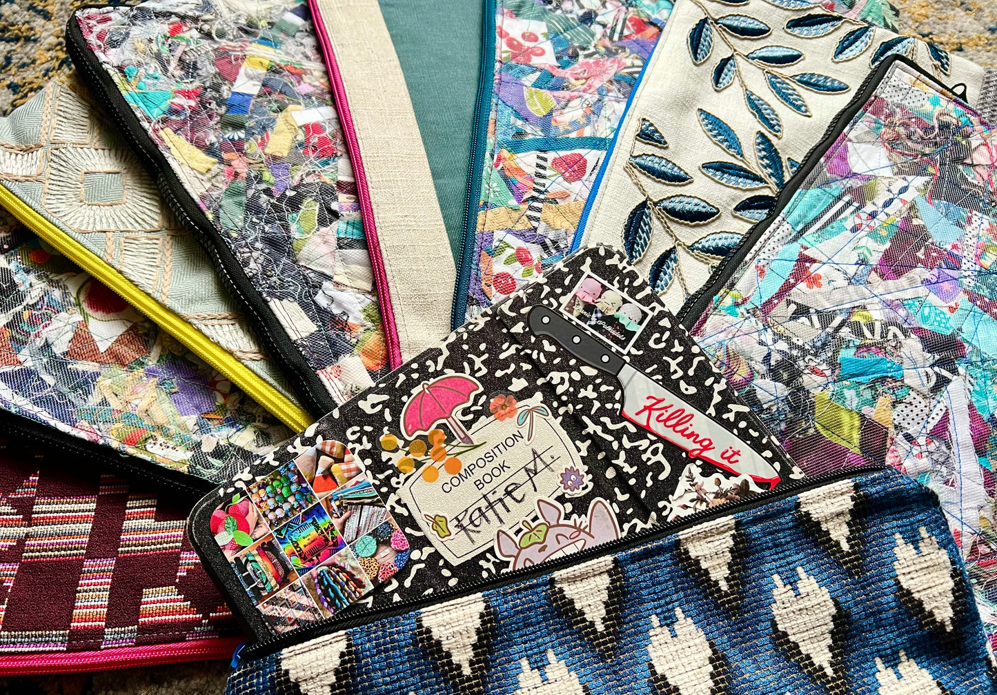 Ipad or Tablet Case Zipper Pouch - Quilted Tiny Scraps, Upcycled Market Bag or Designer Fabrics