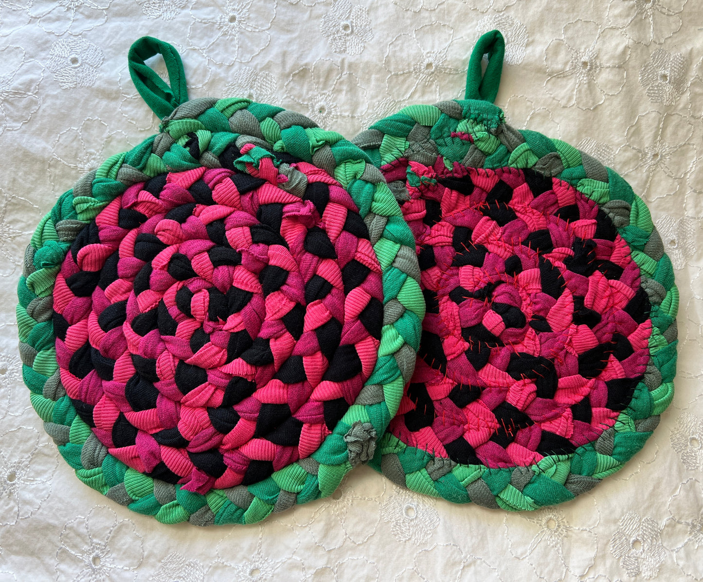 Trivet Potholders - Fruit Collection - Handbraided & Handsewn - Set of Two