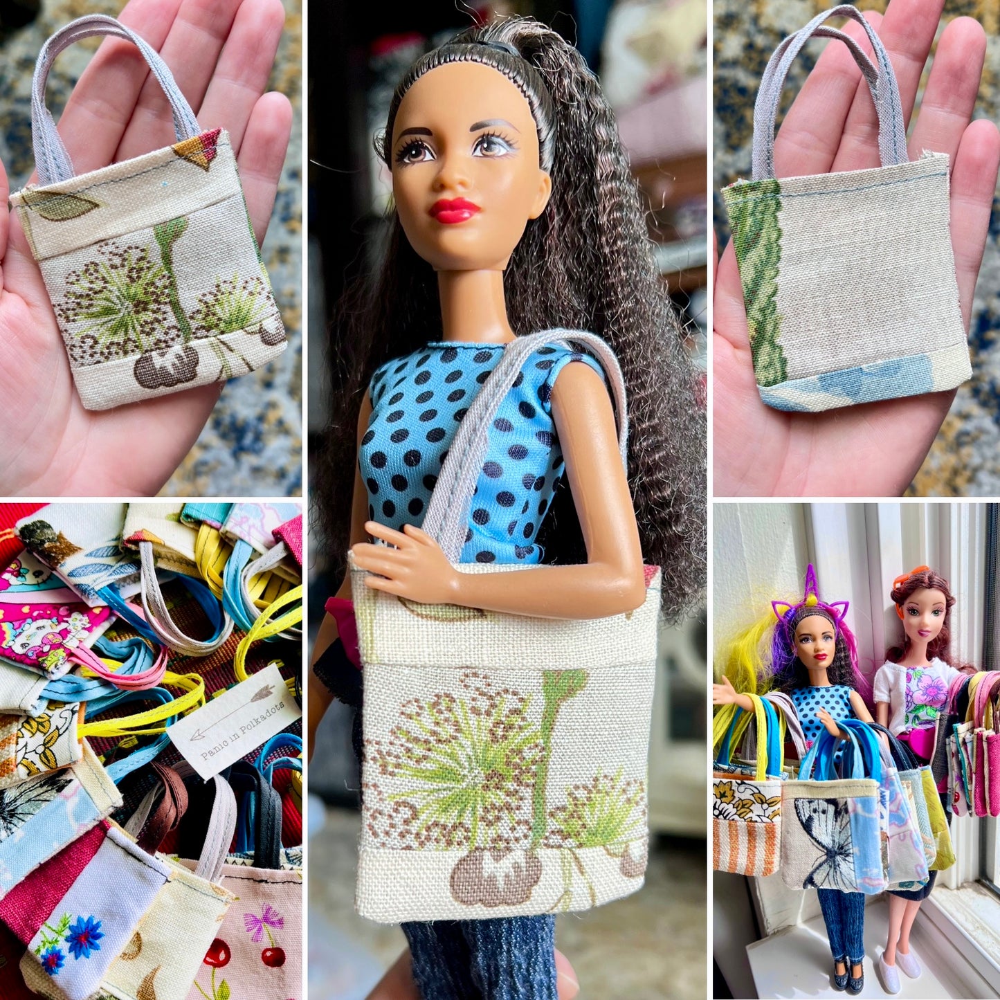 Doll Accessories - Barbie Tote Bag, Embroidery, or Tiny Dollhouse