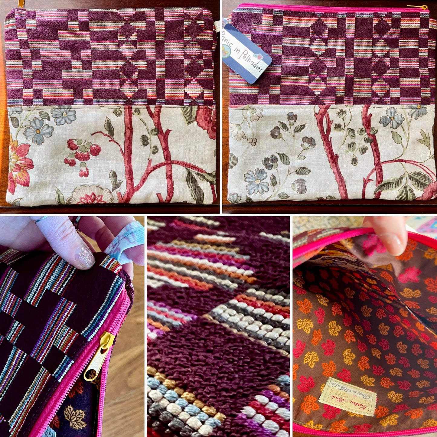 Ipad or Tablet Case Zipper Pouch - Quilted Tiny Scraps, Upcycled Market Bag or Designer Fabrics