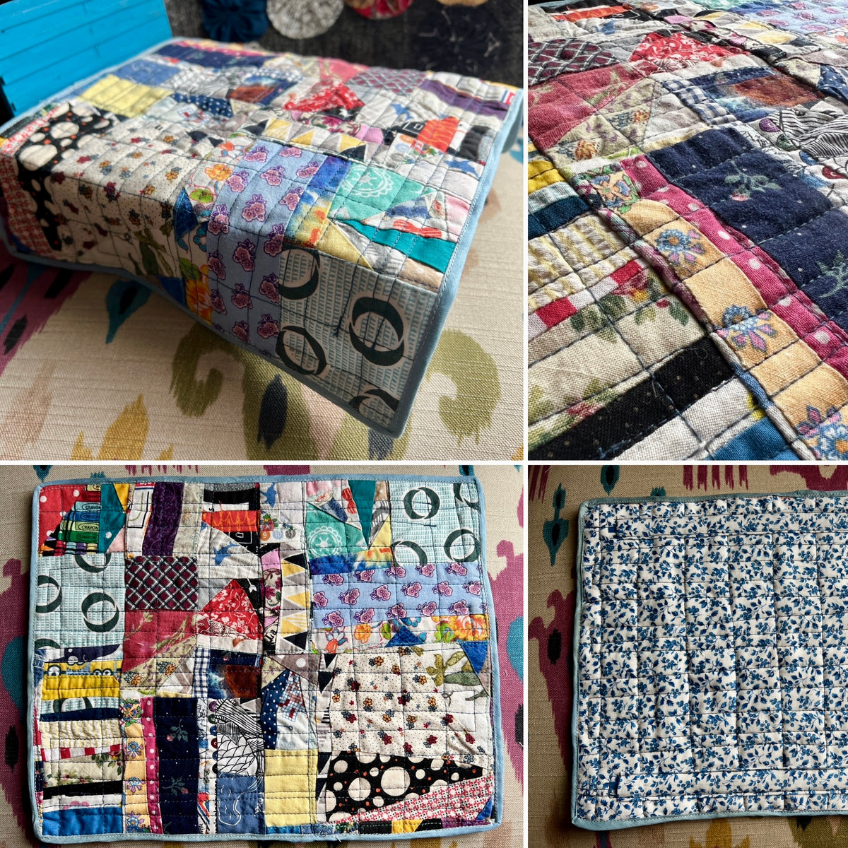 Collage of various patchwork quilts with different patterns and colors.