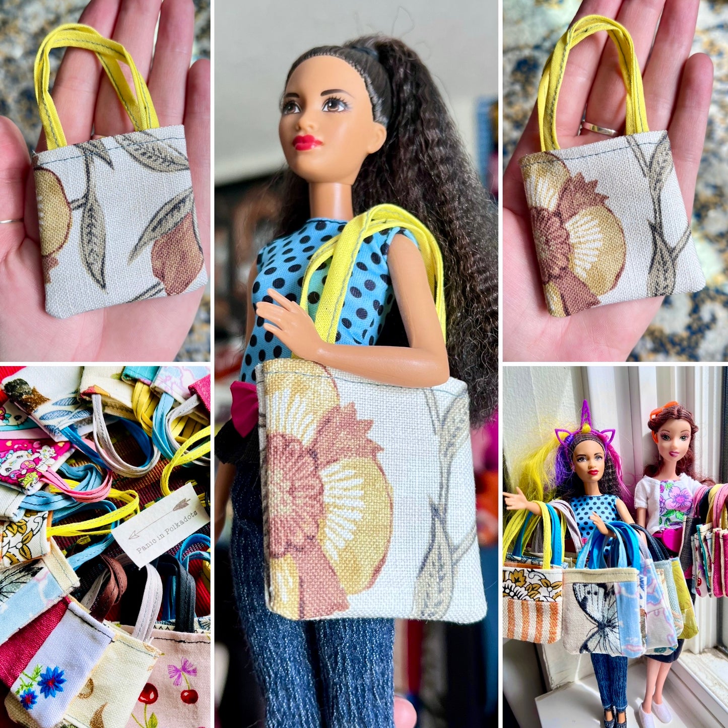 Doll Accessories - Barbie Tote Bag, Embroidery, or Tiny Dollhouse