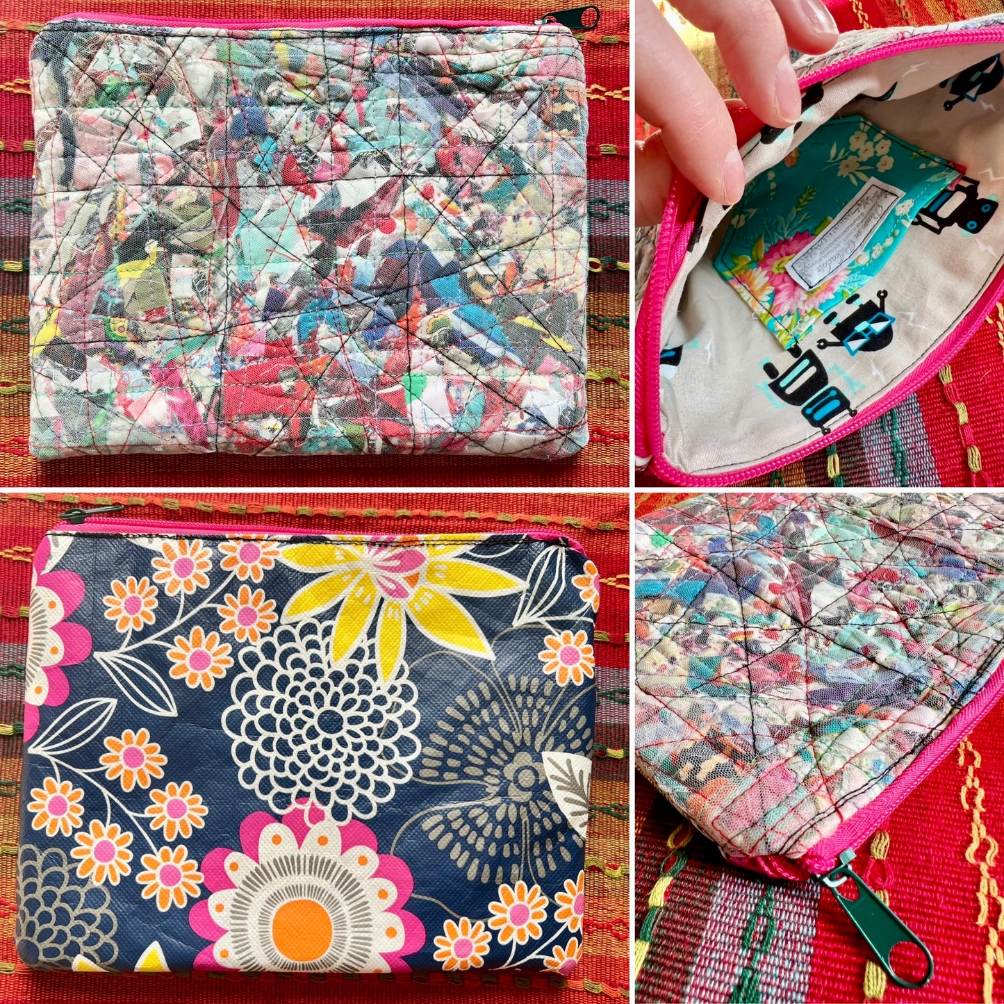 Zipper Pouch - Hexie Scraps, Mesh Over Scraps or Catface