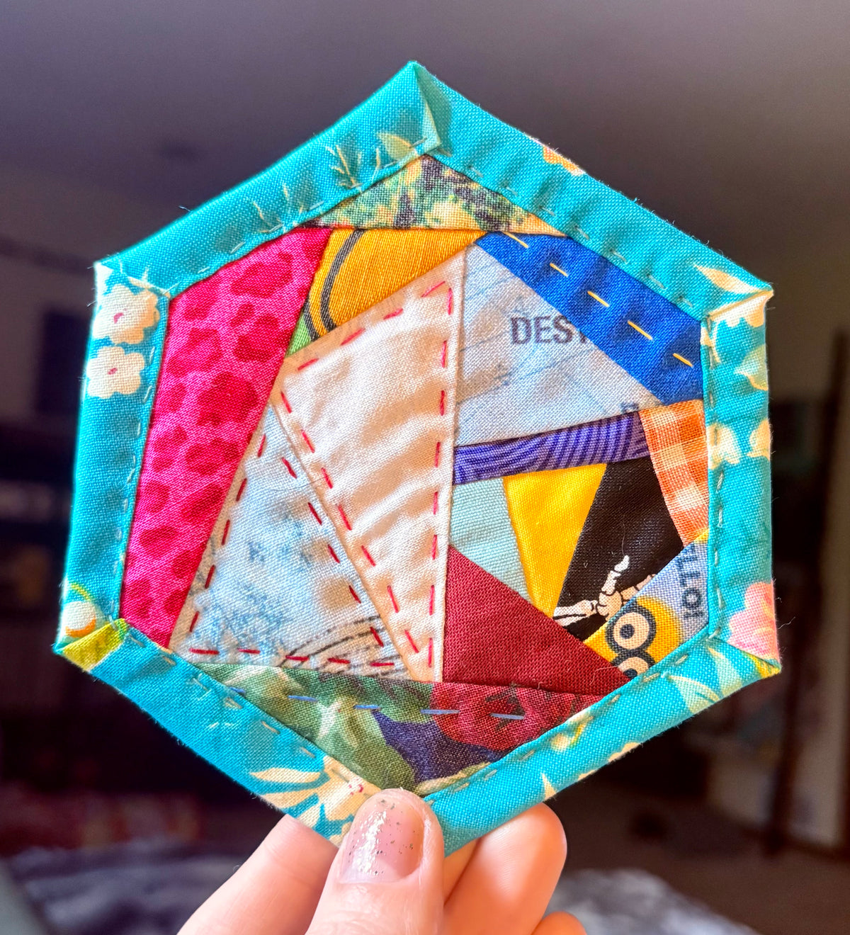 Quilted Coaster - Washable and Reusable - Squares or Hexagons -  Set of One