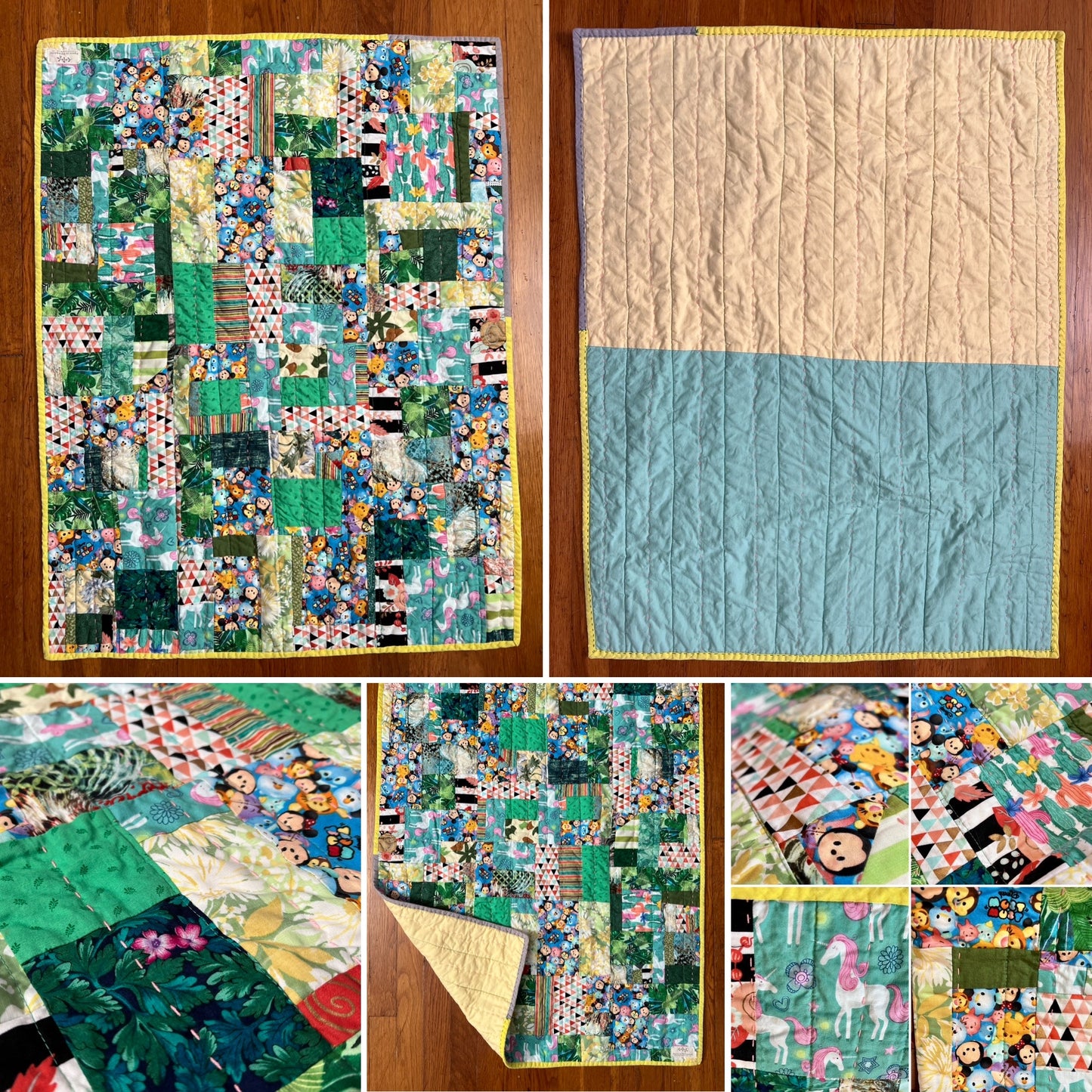 Pet Blanket Quilt - Small Baby Quilt - Hand-quilted Embroidery Detail