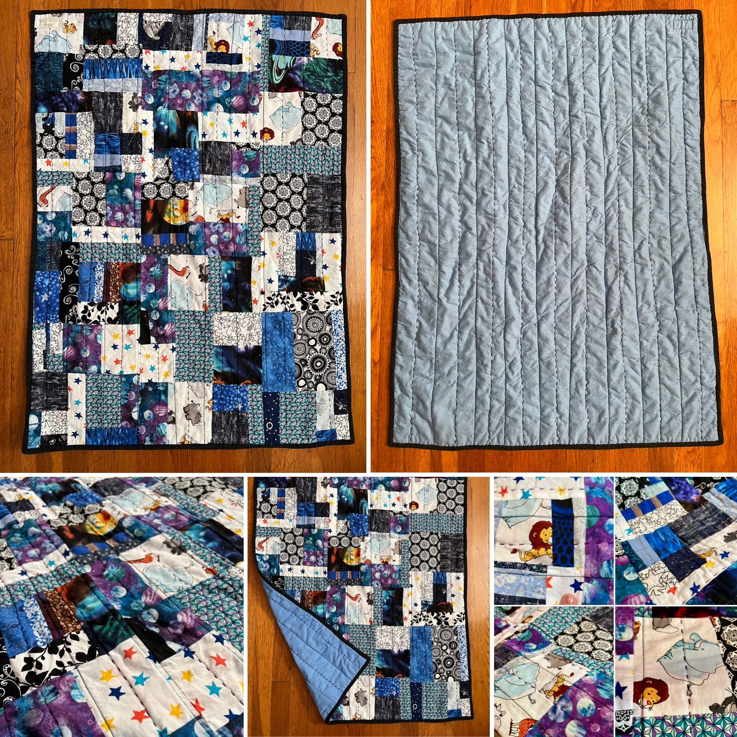 Pet Blanket Quilt - Small Baby Quilt - Hand-quilted Embroidery Detail