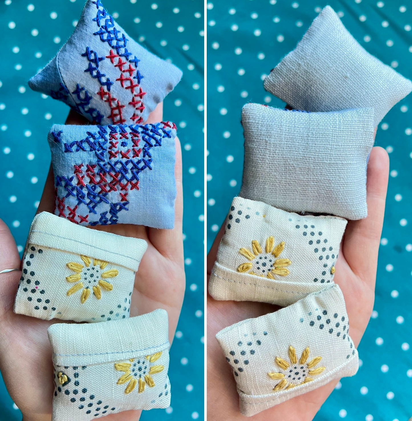 Doll Pillows E - Set of Two Handmade Miniatures - 1:12 Scale